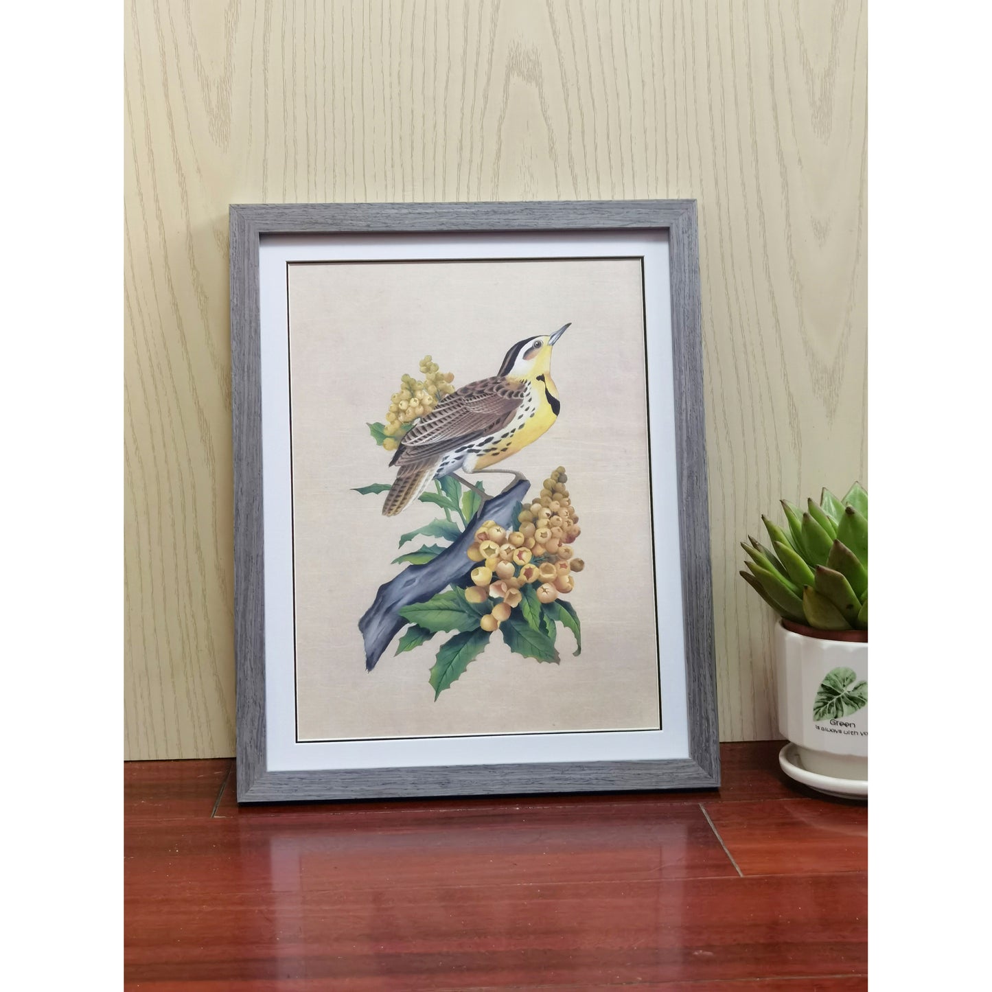 Oregon Western Meadowlark Home Decor Print | Hand-Painted, MATT Paper Print, Natural Wood Frame,Multiple Sizes & Colors