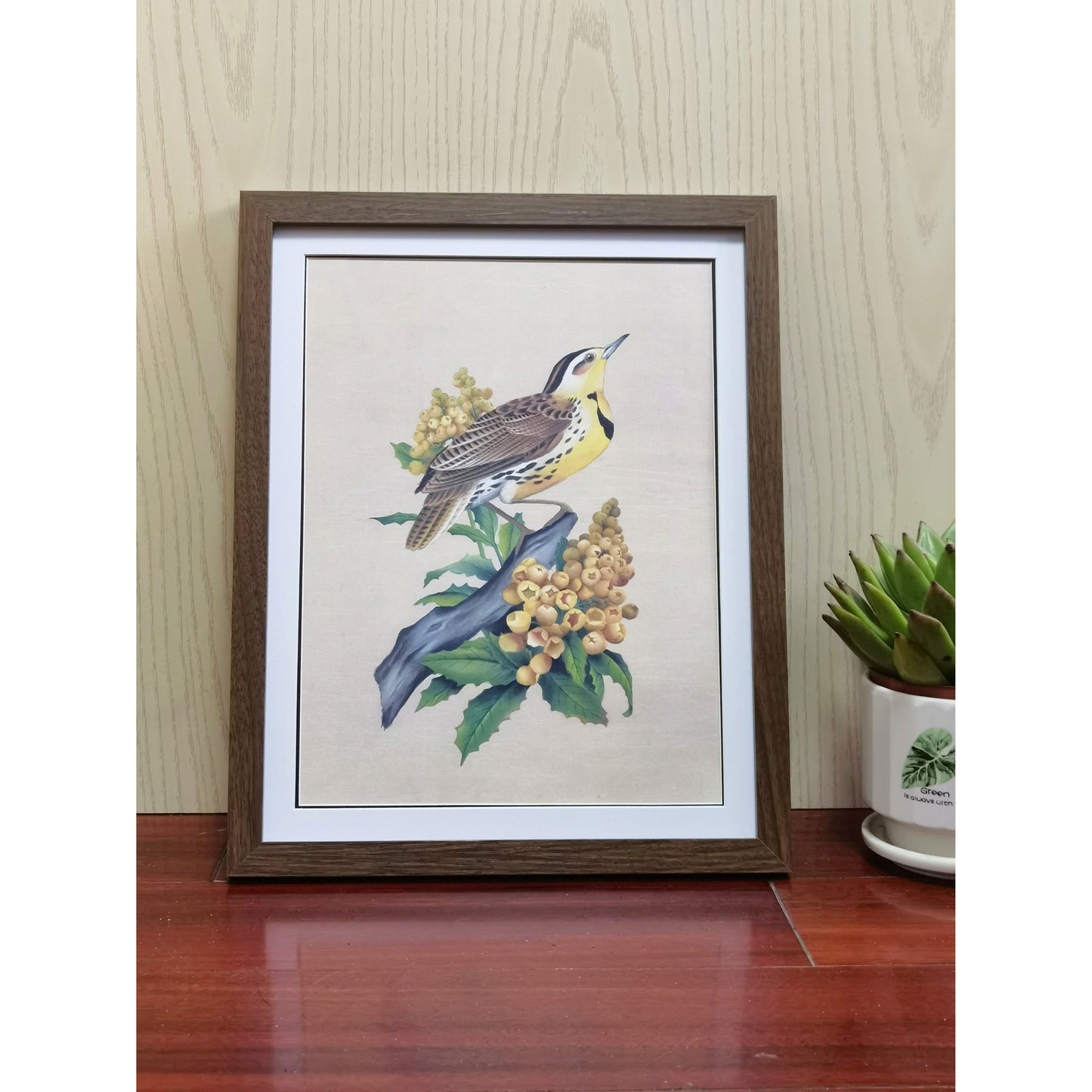 Oregon Western Meadowlark Home Decor Print | Hand-Painted, MATT Paper Print, Natural Wood Frame,Multiple Sizes & Colors