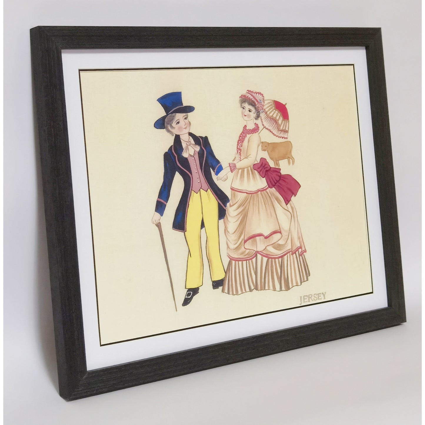 Hand-painted Jersey Traditional Folk Art Print – Ethnic Costume, Natural Wood Frame, Premium MATT Paper, Multiple Sizes & Colors