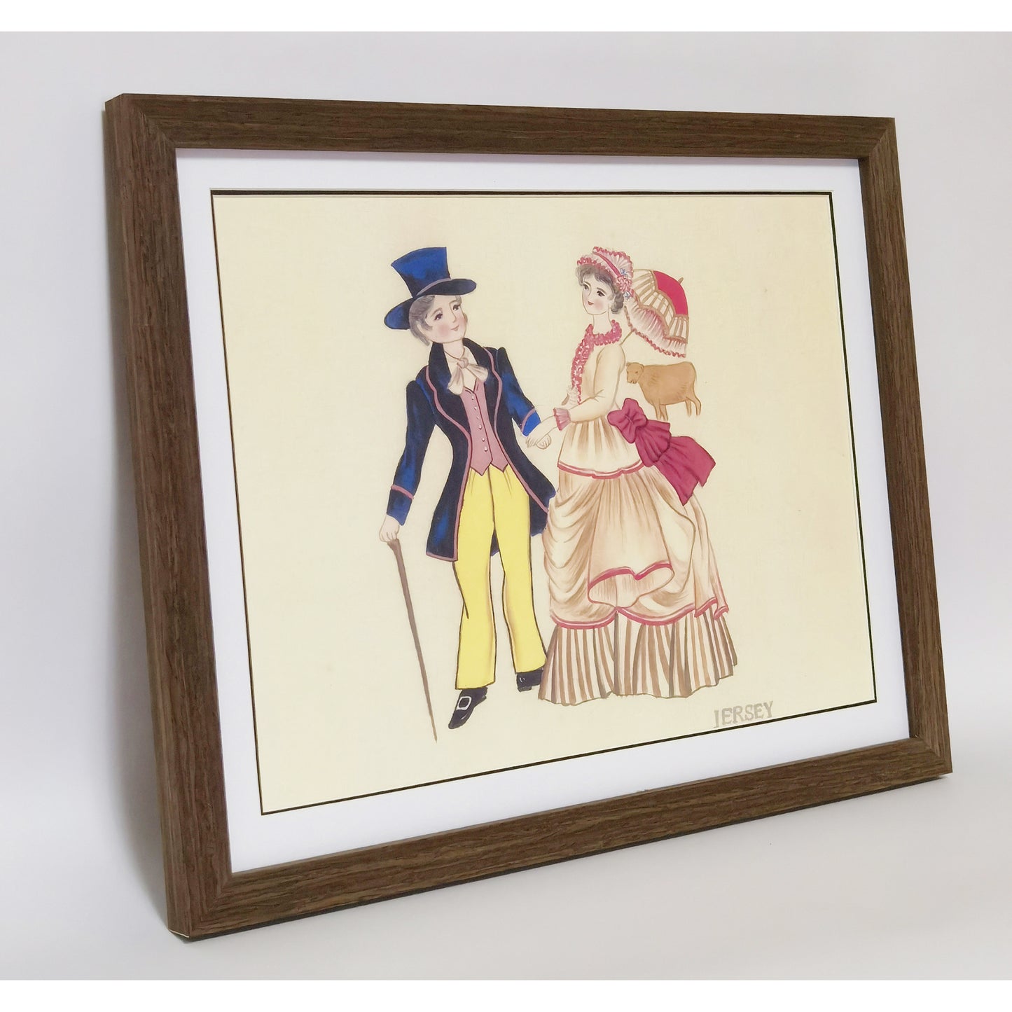 Hand-painted Jersey Traditional Folk Art Print – Ethnic Costume, Natural Wood Frame, Premium MATT Paper, Multiple Sizes & Colors