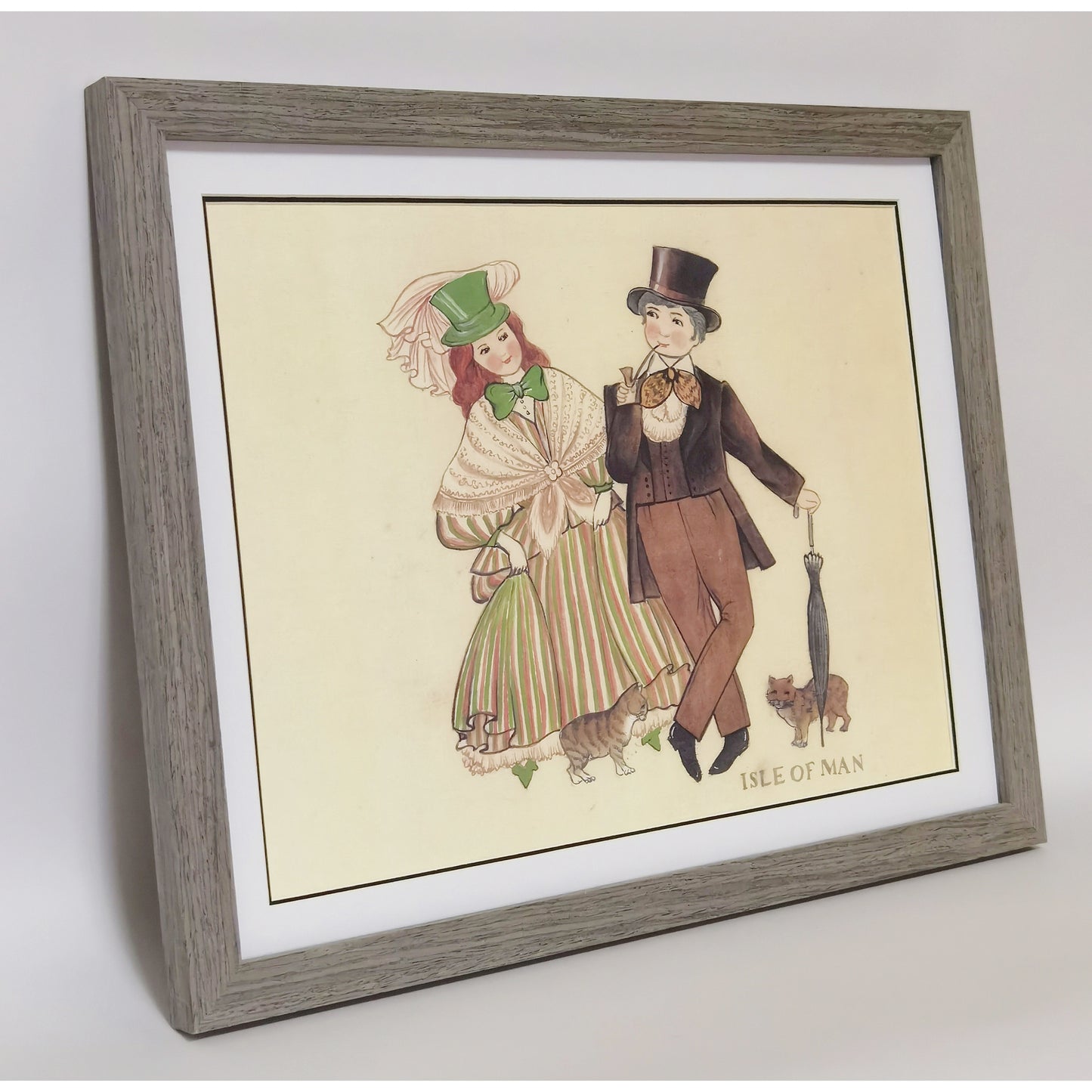 Hand-painted Isle of Man Folk Art Print – Traditional Costumes, Natural Wood Frame, Premium MATT Paper, Multiple Sizes & Colors