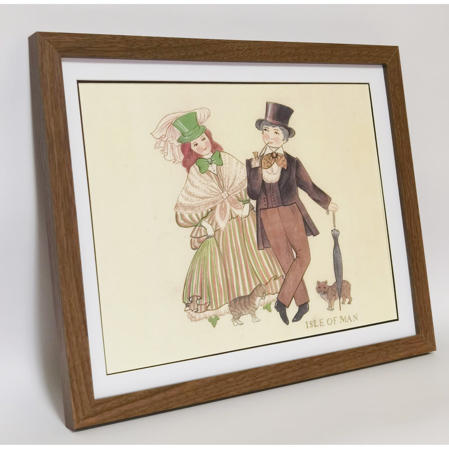Hand-painted Isle of Man Folk Art Print – Traditional Costumes, Natural Wood Frame, Premium MATT Paper, Multiple Sizes & Colors
