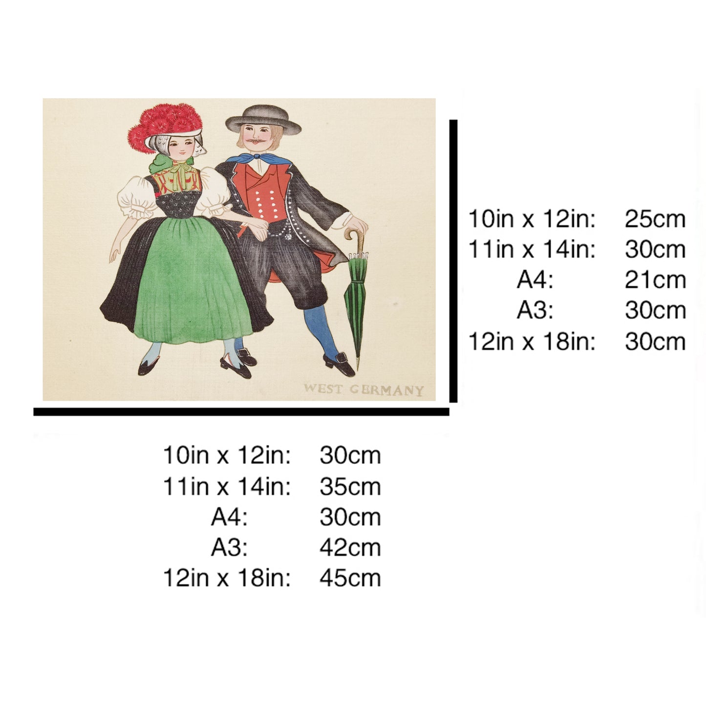Hand-painted West Germany Traditional Family & Costume Art Print – Premium MATT Paper, Natural Wood Frame, Multiple Sizes & Colors