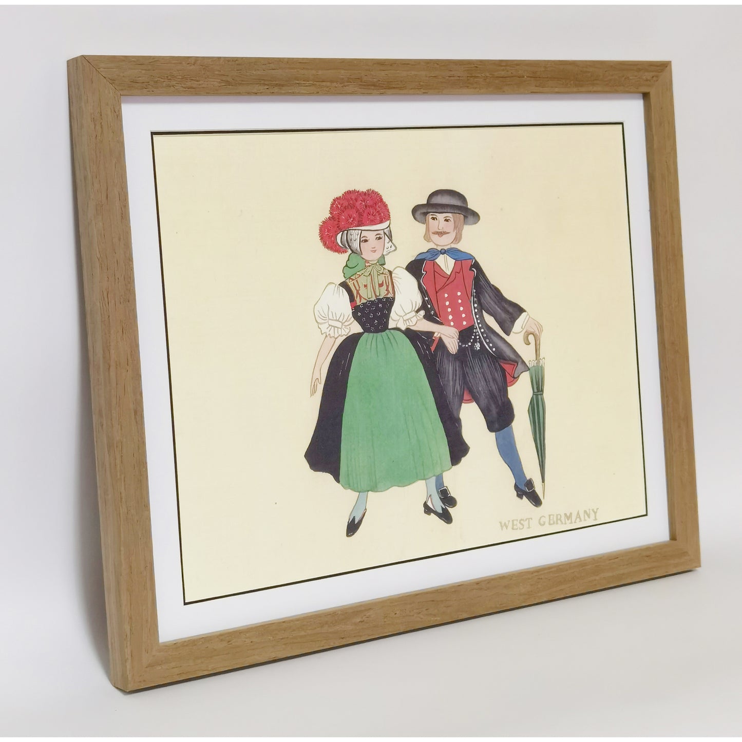 Hand-painted West Germany Traditional Family & Costume Art Print – Premium MATT Paper, Natural Wood Frame, Multiple Sizes & Colors