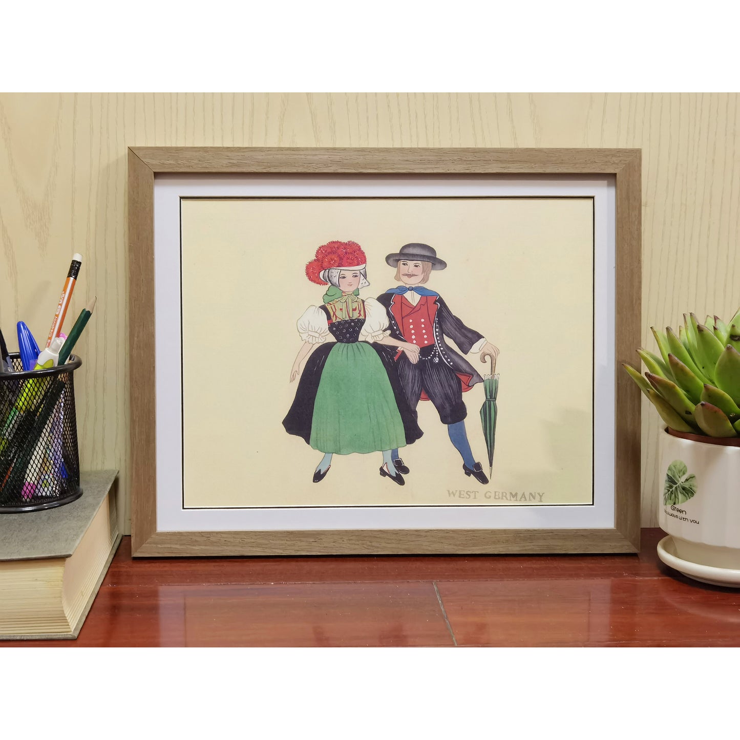 Hand-painted West Germany Traditional Family & Costume Art Print – Premium MATT Paper, Natural Wood Frame, Multiple Sizes & Colors