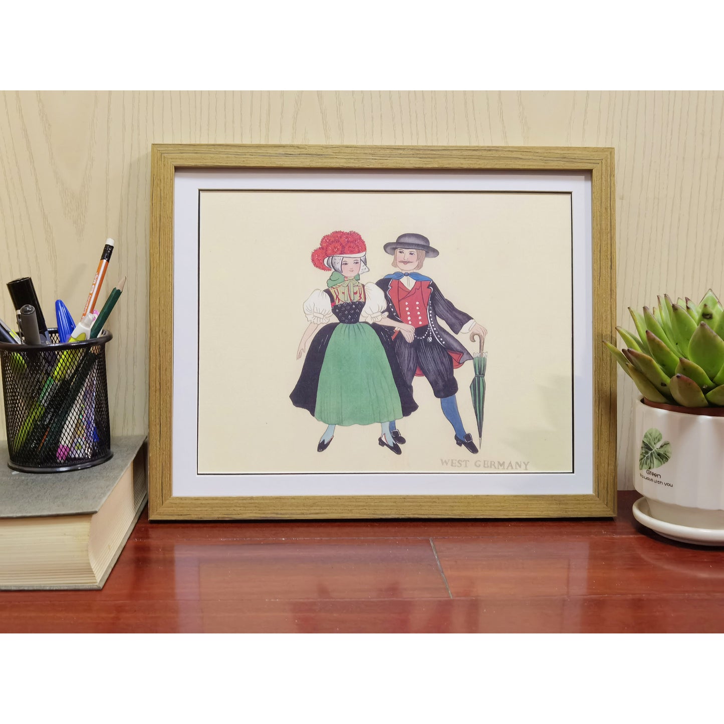 Hand-painted West Germany Traditional Family & Costume Art Print – Premium MATT Paper, Natural Wood Frame, Multiple Sizes & Colors