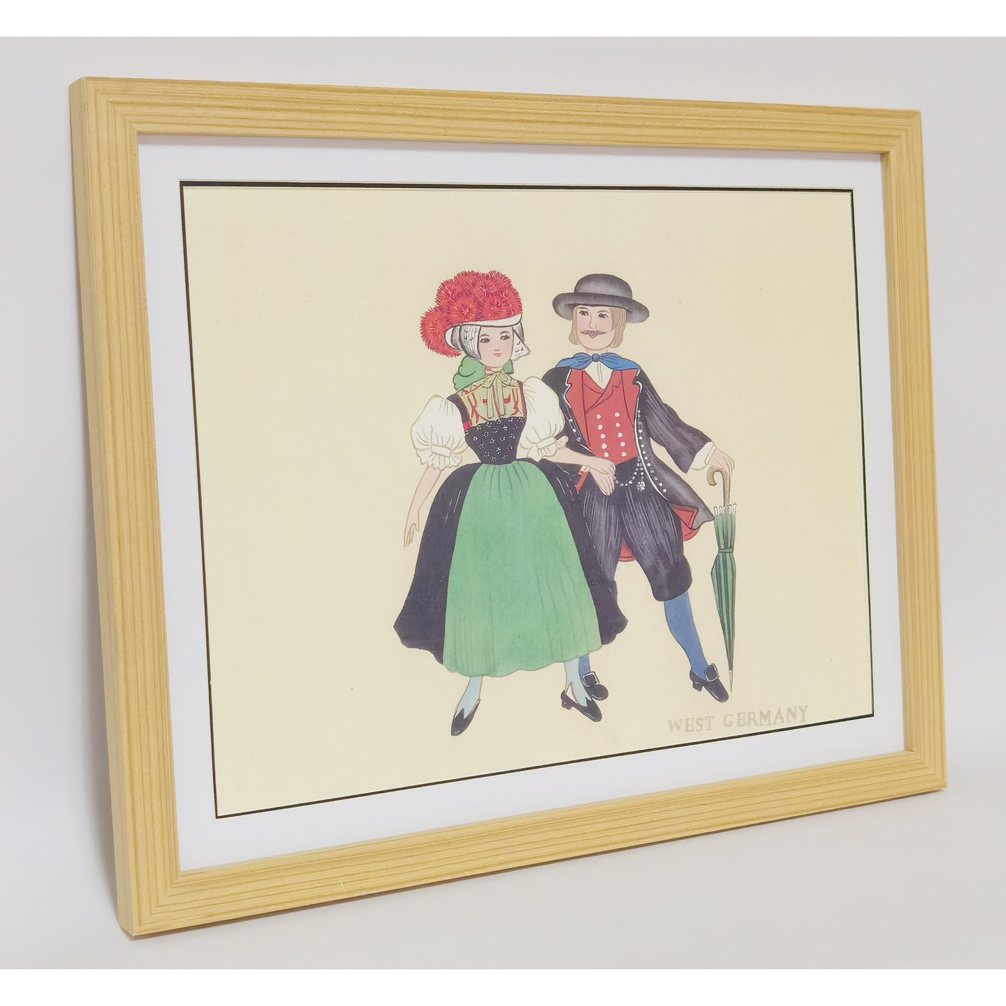 Hand-painted West Germany Traditional Family & Costume Art Print – Premium MATT Paper, Natural Wood Frame, Multiple Sizes & Colors