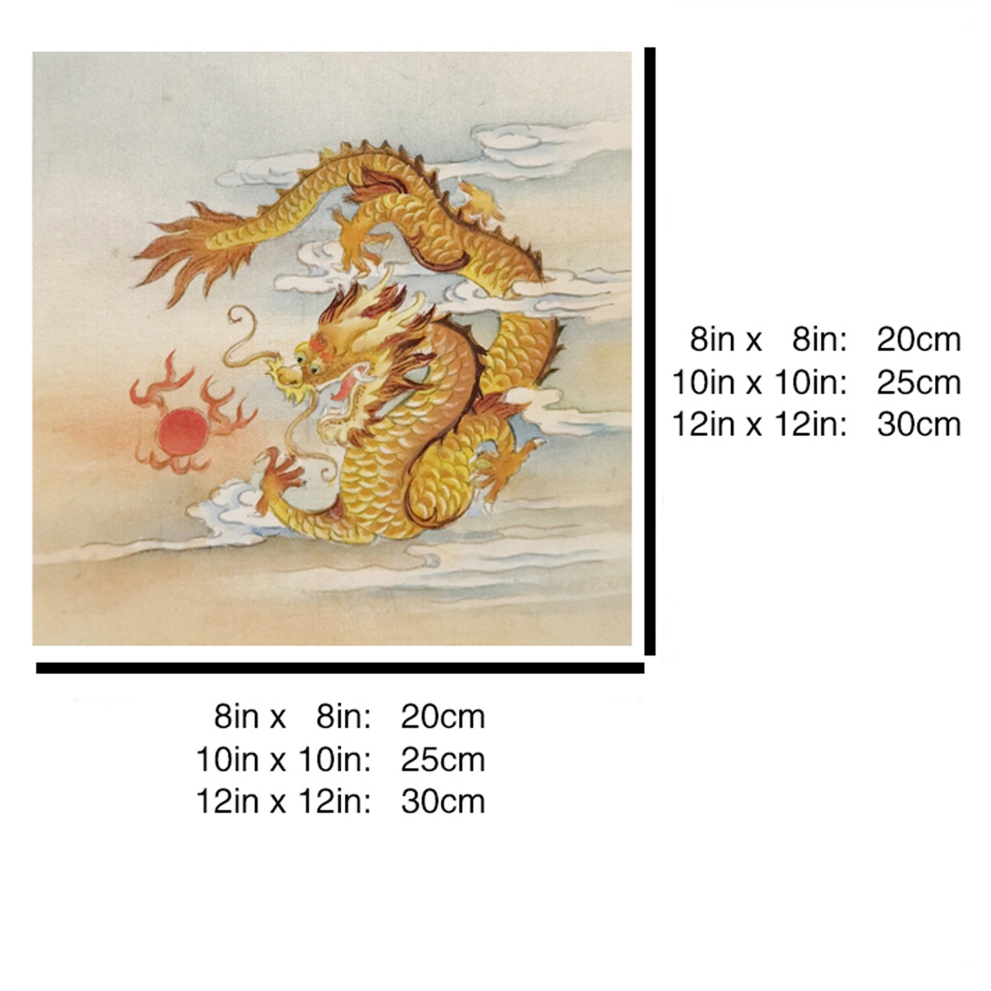 Hand-painted Golden Dragon Playing with Pearl Artwork – Fine Brush Technique, Premium MATT Paper, Natural Wood Frame, Multiple Sizes & Colors
