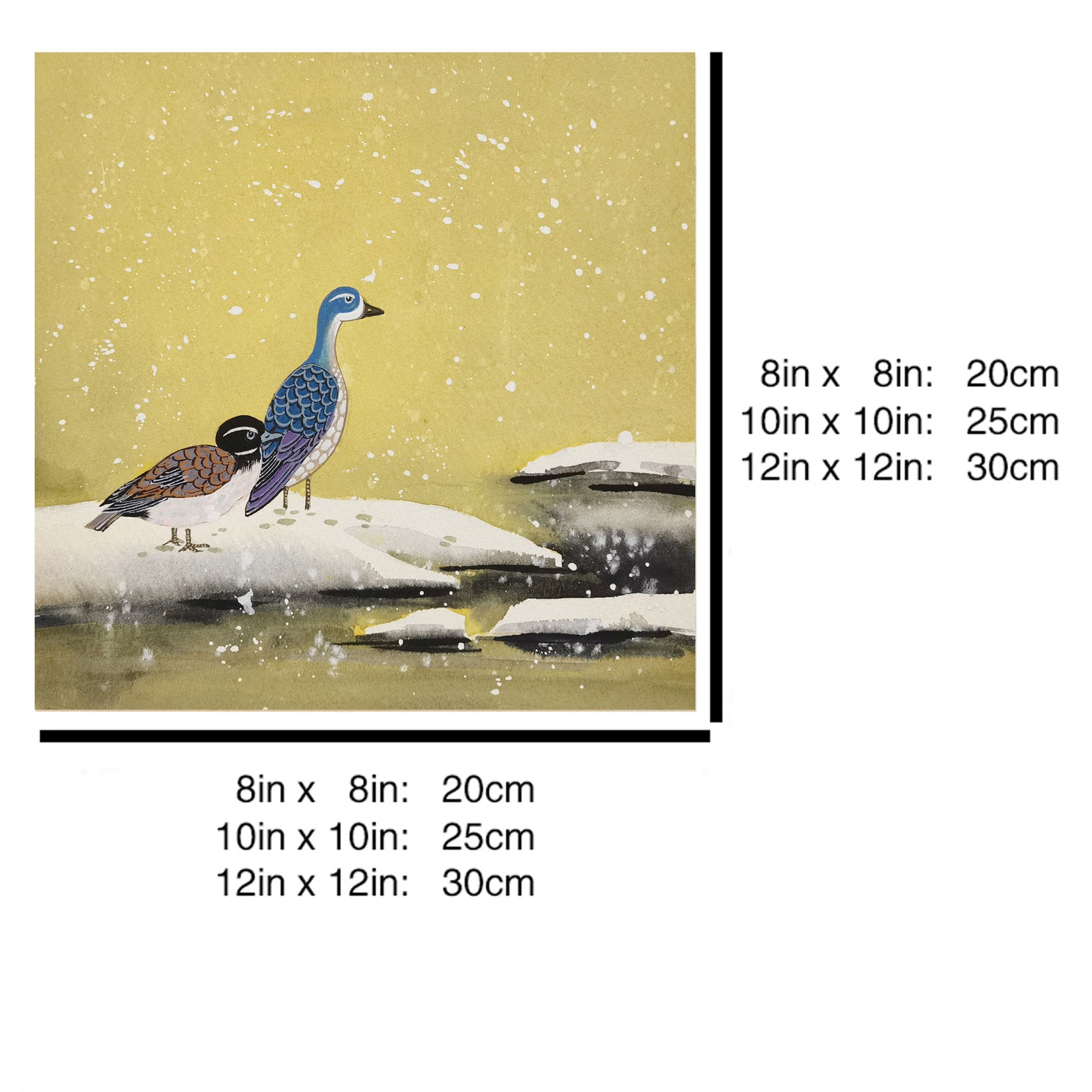 Hand-painted Blue-headed Ducks by the Water Artwork – Watercolor Technique, Premium MATT Paper, Natural Wood Frame, Multiple Sizes & Colors