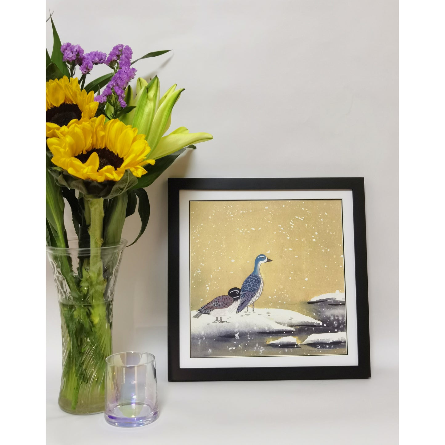 Hand-painted Blue-headed Ducks by the Water Artwork – Watercolor Technique, Premium MATT Paper, Natural Wood Frame, Multiple Sizes & Colors