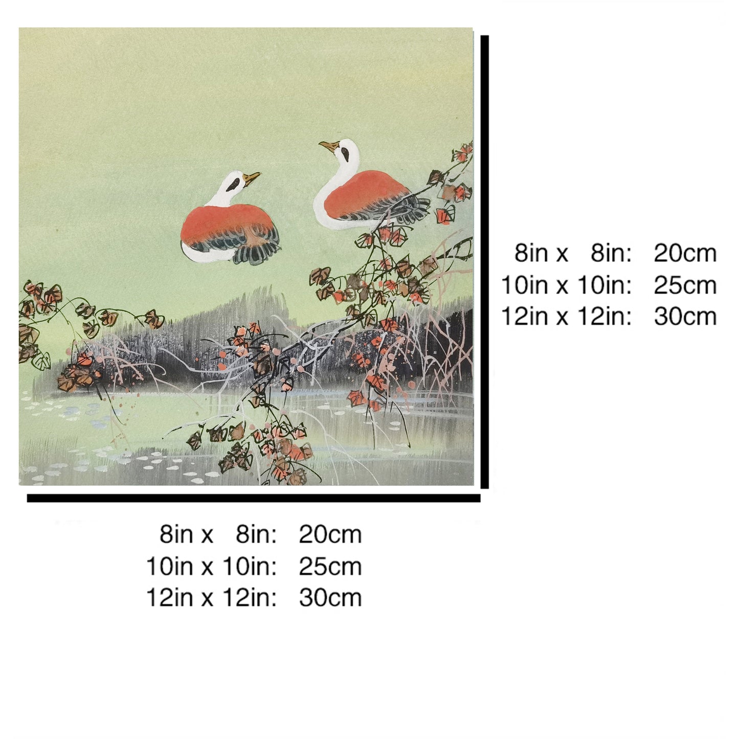 Hand-painted Mandarin Ducks Perched by Pond Artwork – Watercolor Technique, Premium MATT Paper, Natural Wood Frame, Multiple Sizes & Colors