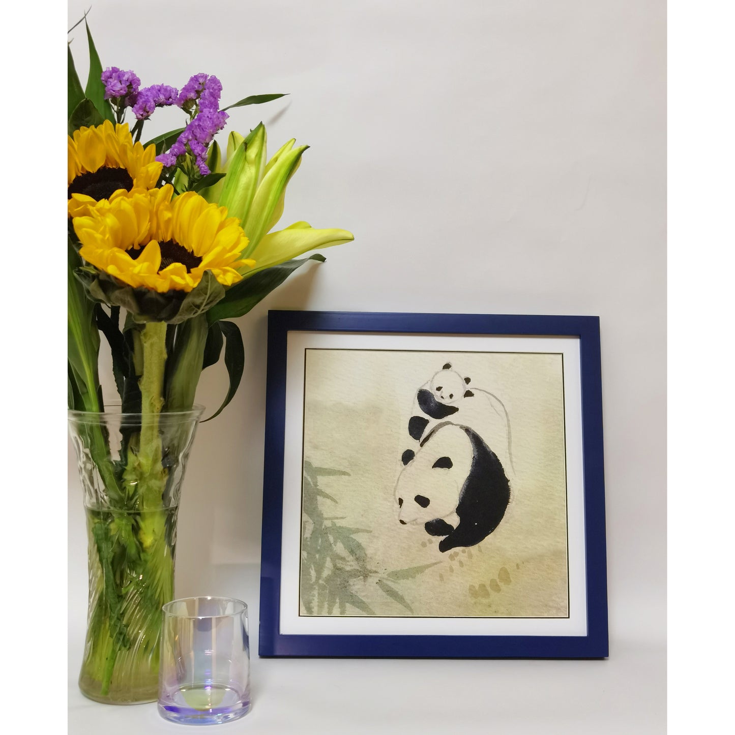 Panda Mother's Love Landscape Handmade Painting Art Solid Wood Framed Poster Picture Print Artwork