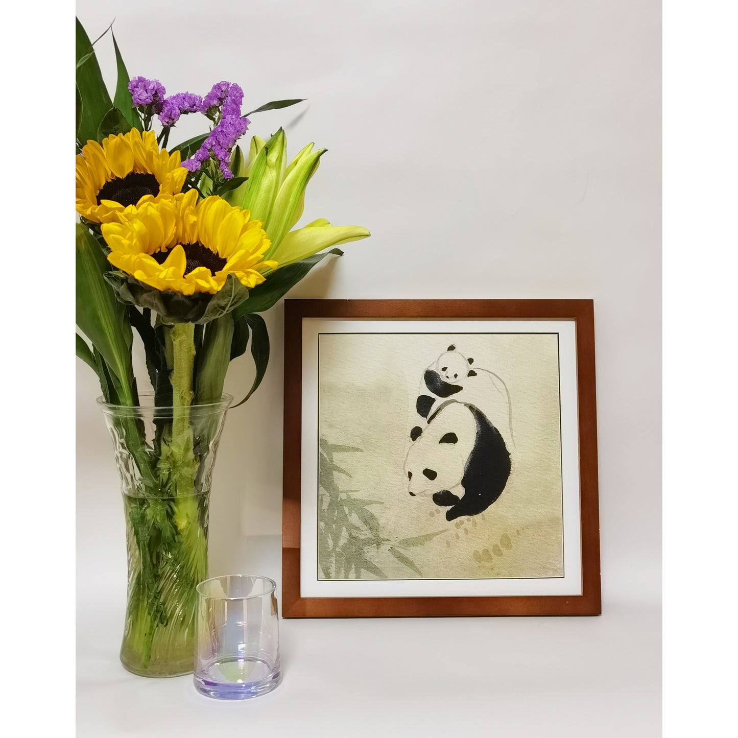 Panda Mother's Love Landscape Handmade Painting Art Solid Wood Framed Poster Picture Print Artwork