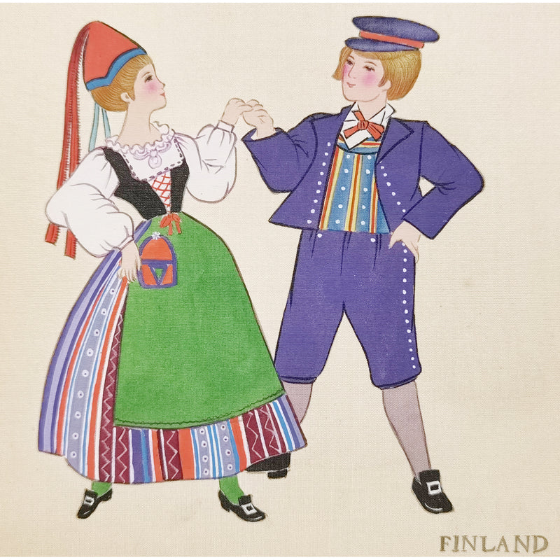 Hand-painted Finnish Folk Art Print – Traditional Costumes, Natural Wood Frame, Premium MATT Paper, Multiple Sizes & Colors