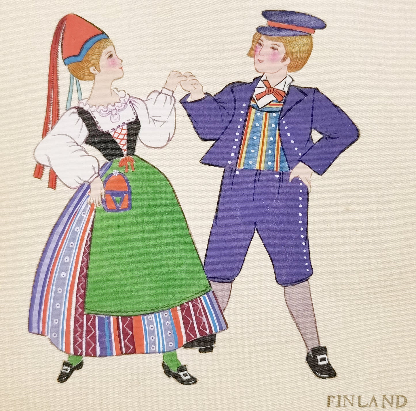 Finland Folk Costume Handmade Art Printing with Wood Frame