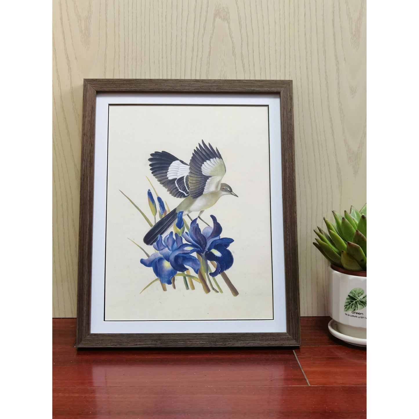 Tennessee Mockingbird Hand-painted Art Print - Premium MATT Paper, Natural Wood Frame, Wall & Tabletop Décor, Multiple Sizes & Colors