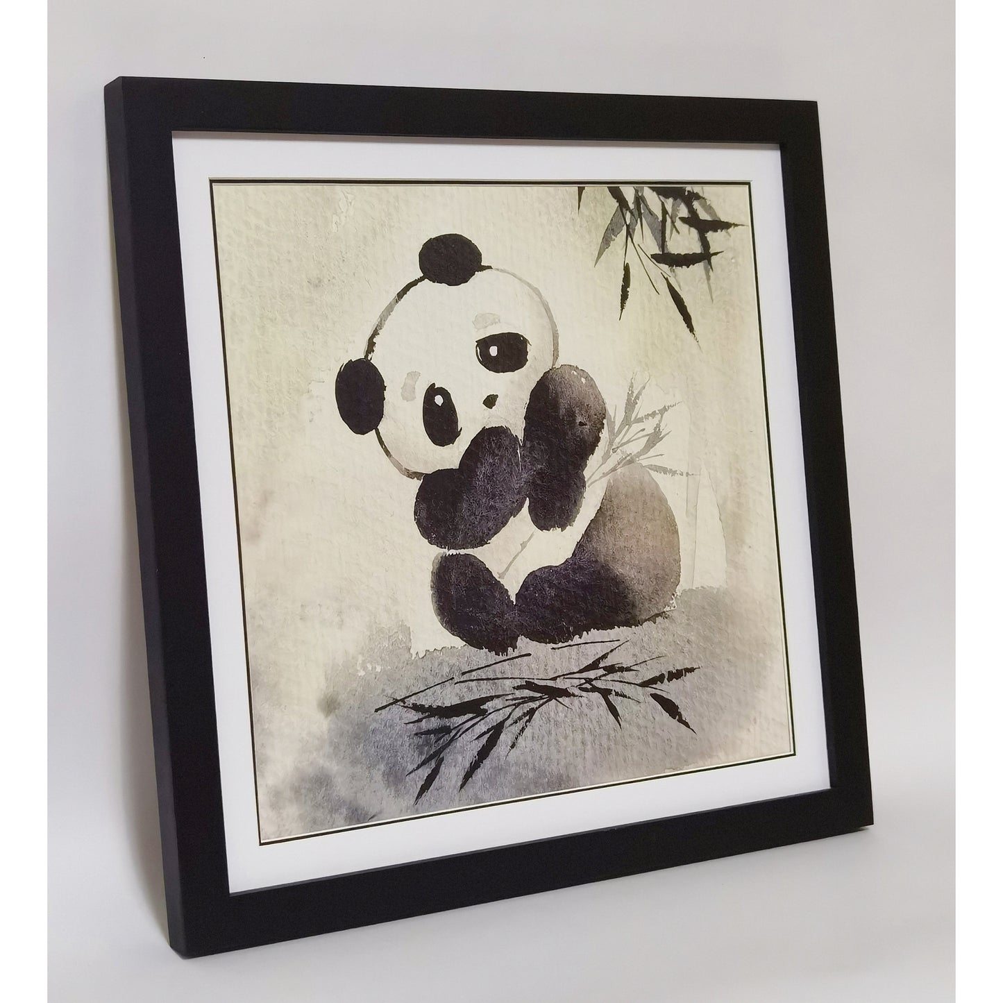 Hand-painted Watercolor Panda Playing in Bamboo Forest Art Print – Premium MATT Paper, Natural Wood Frame, Multiple Sizes & Colors