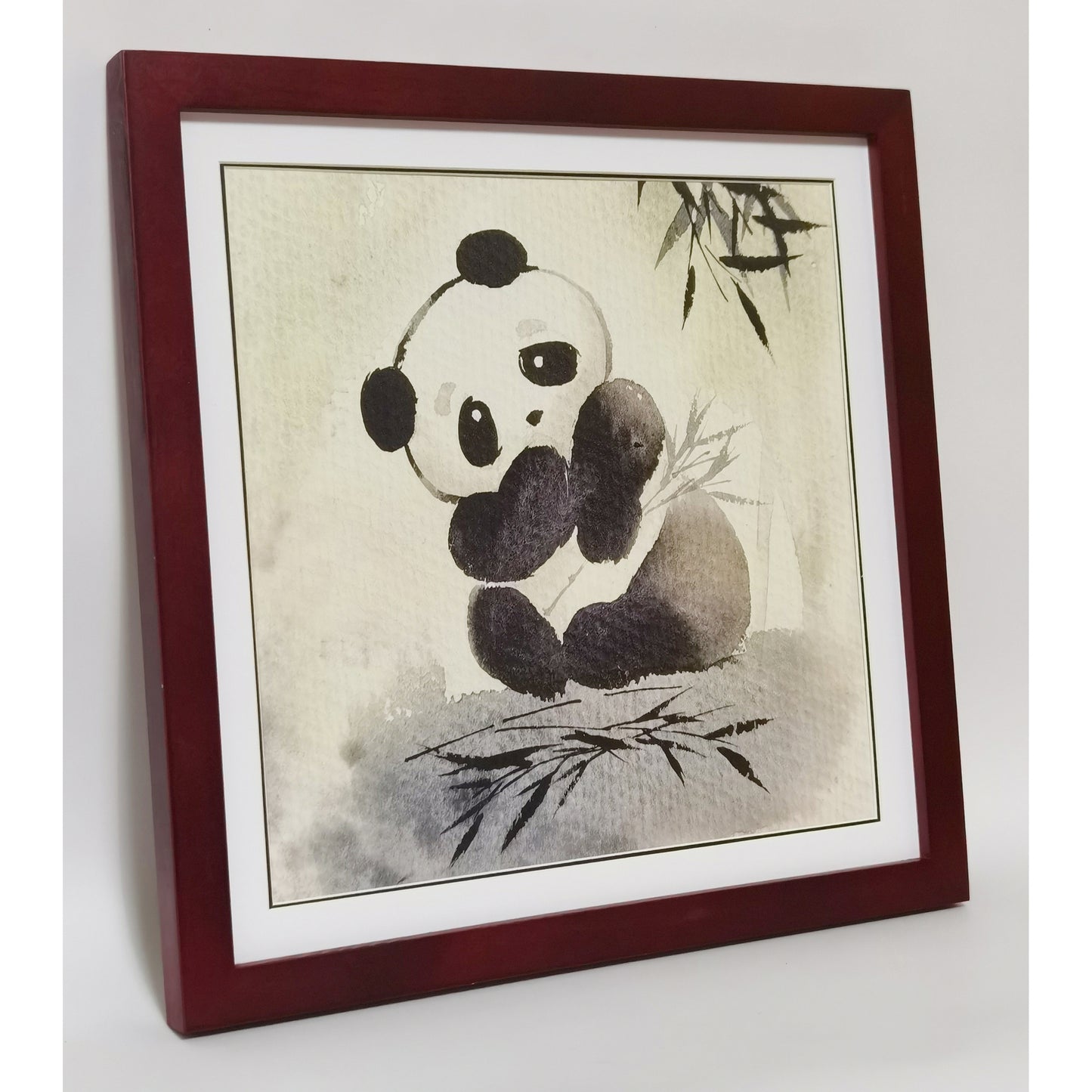 Hand-painted Watercolor Panda Playing in Bamboo Forest Art Print – Premium MATT Paper, Natural Wood Frame, Multiple Sizes & Colors