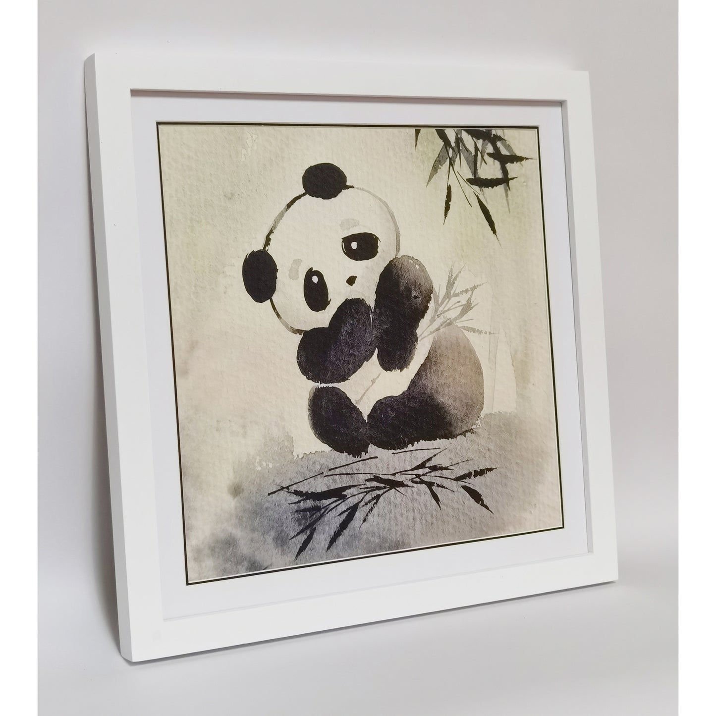 Hand-painted Watercolor Panda Playing in Bamboo Forest Art Print – Premium MATT Paper, Natural Wood Frame, Multiple Sizes & Colors