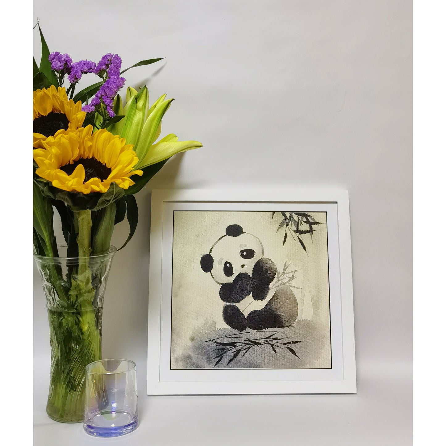 Hand-painted Watercolor Panda Playing in Bamboo Forest Art Print – Premium MATT Paper, Natural Wood Frame, Multiple Sizes & Colors