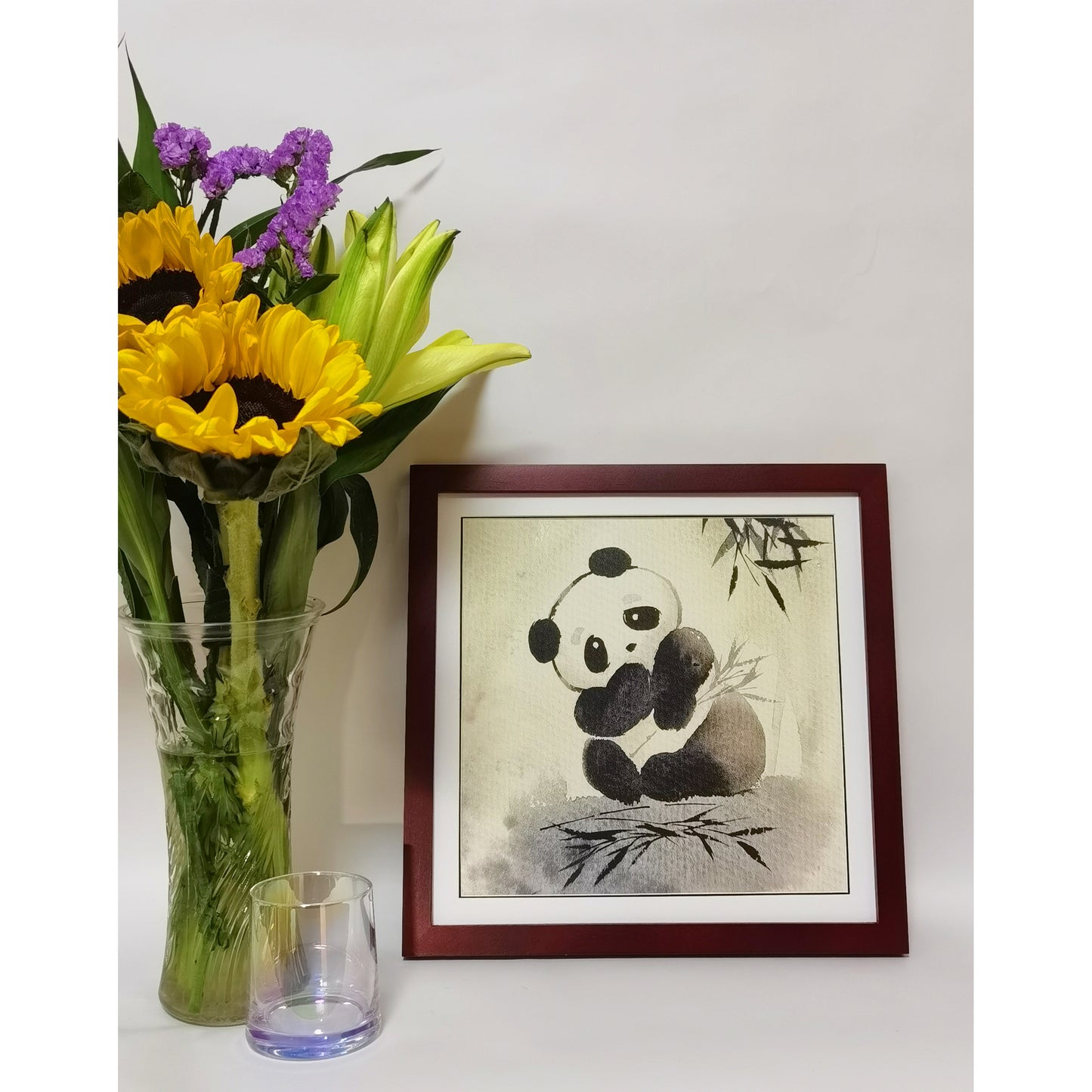 Hand-painted Watercolor Panda Playing in Bamboo Forest Art Print – Premium MATT Paper, Natural Wood Frame, Multiple Sizes & Colors