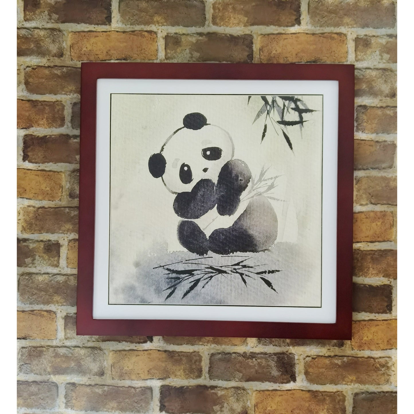 Hand-painted Watercolor Panda Playing in Bamboo Forest Art Print – Premium MATT Paper, Natural Wood Frame, Multiple Sizes & Colors