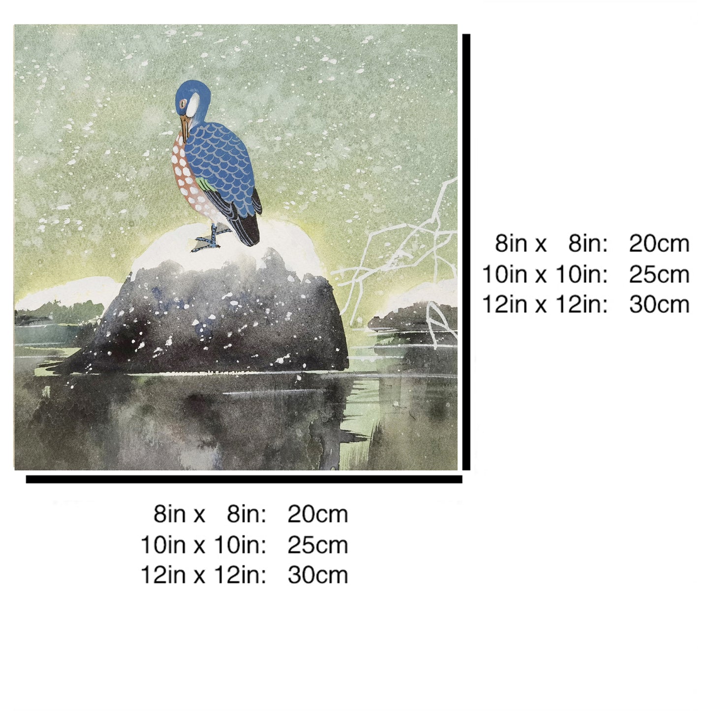 Hand-painted Reed Duck in Snowy Scene – Watercolor Art Print, Premium MATT Paper, Natural Wood Frame, Custom Sizes & Colors