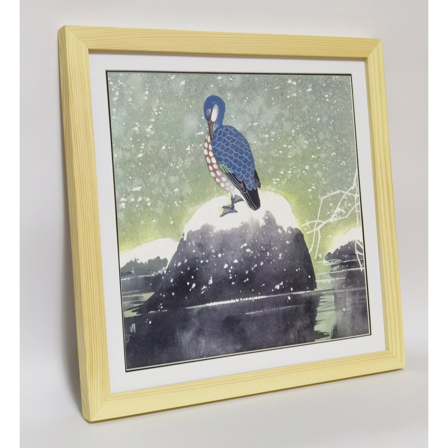 Hand-painted Reed Duck in Snowy Scene – Watercolor Art Print, Premium MATT Paper, Natural Wood Frame, Custom Sizes & Colors