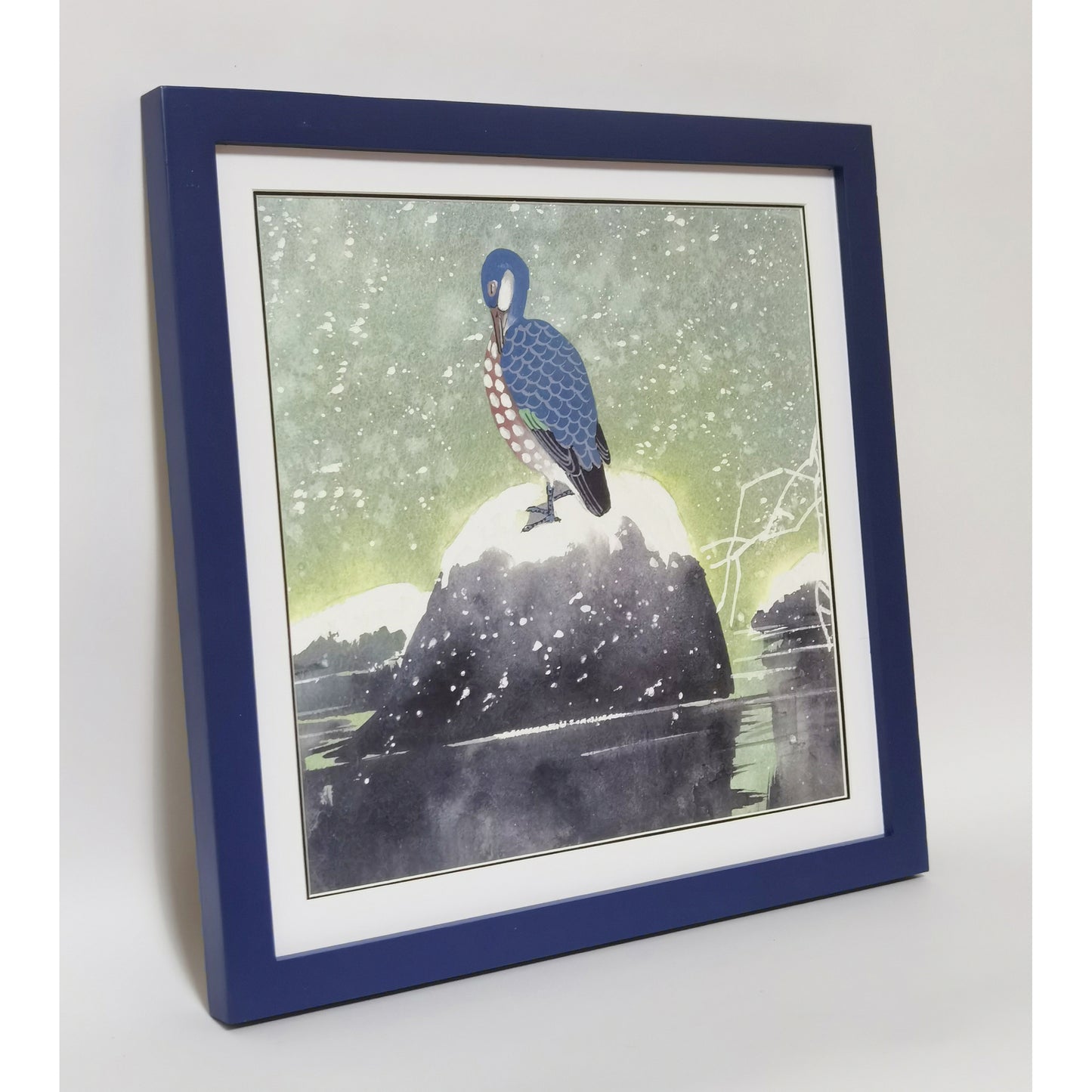 Hand-painted Reed Duck in Snowy Scene – Watercolor Art Print, Premium MATT Paper, Natural Wood Frame, Custom Sizes & Colors