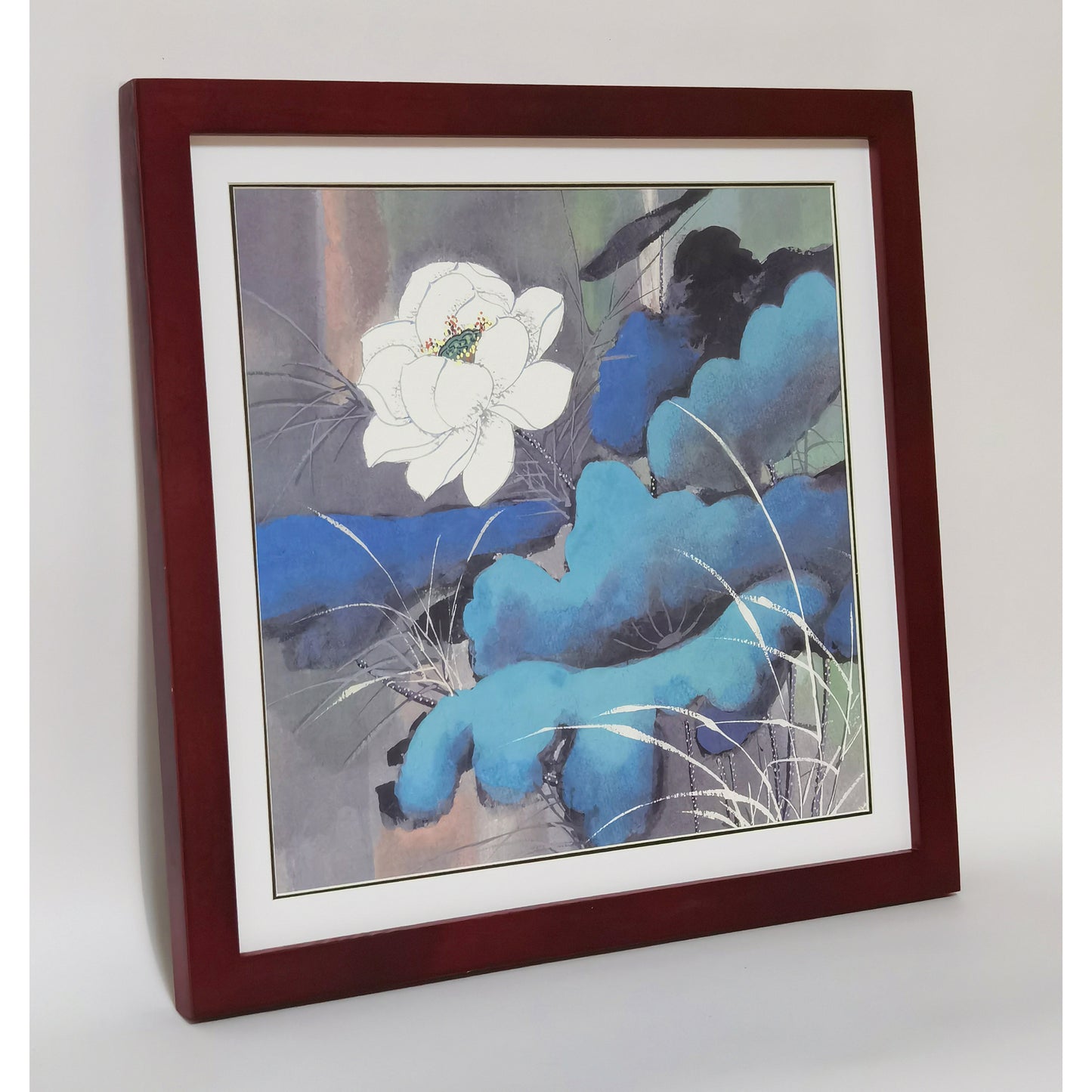 Hand-painted Pond Lily Artwork – Watercolor Technique, Premium MATT Paper, Natural Wood Frame, Multiple Sizes & Colors