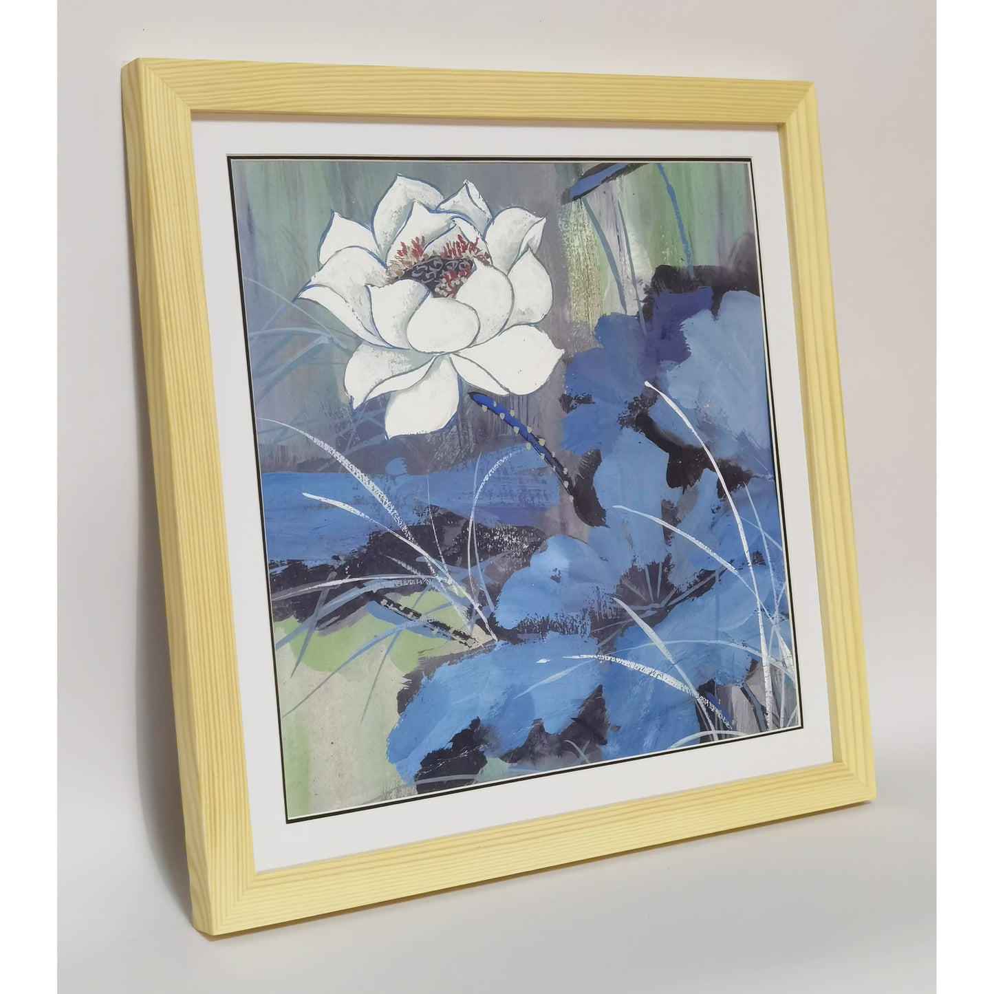 Hand-painted White Lotus Artwork – Watercolor Technique, Premium MATT Paper, Natural Wood Frame, Multiple Sizes & Colors