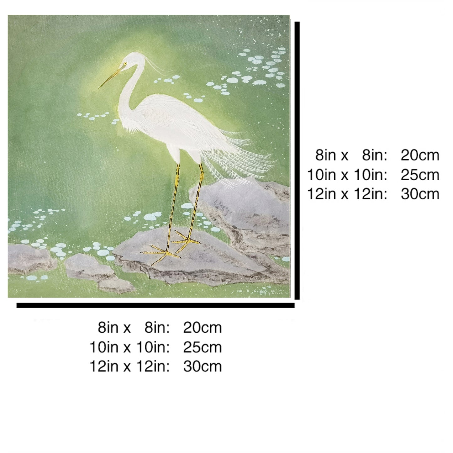 Hand-painted White Egret by Pond Artwork – Watercolor Technique, Premium MATT Paper, Natural Wood Frame, Multiple Sizes & Colors