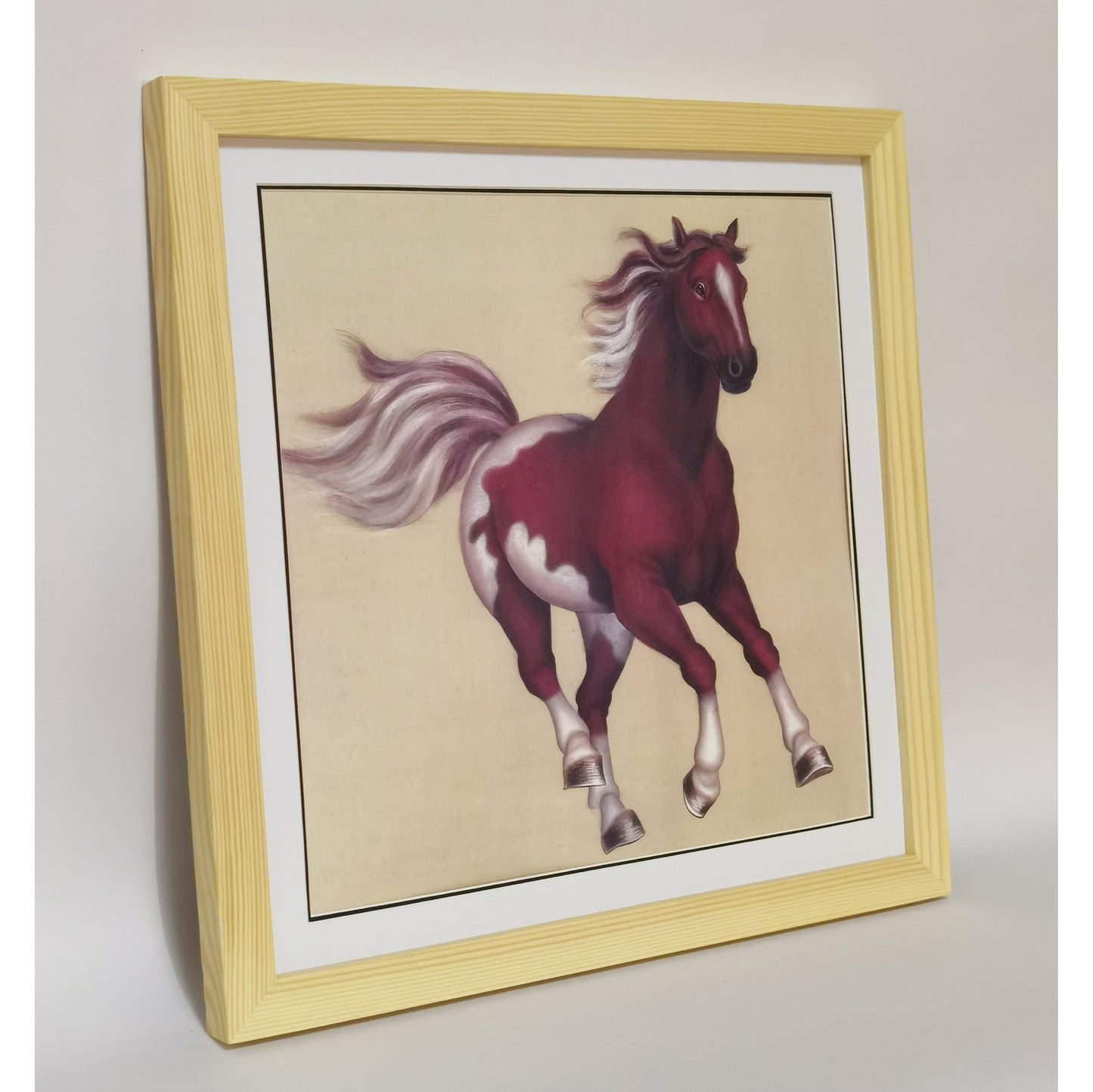 Hand-painted Ferghana Horse Artwork – Fine Brush Technique, Premium MATT Paper, Natural Wood Frame, Multiple Sizes & Colors