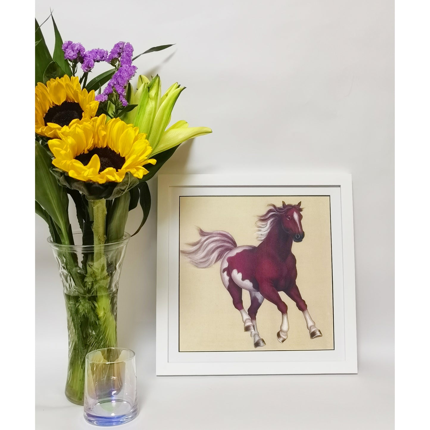 Hand-painted Ferghana Horse Artwork – Fine Brush Technique, Premium MATT Paper, Natural Wood Frame, Multiple Sizes & Colors
