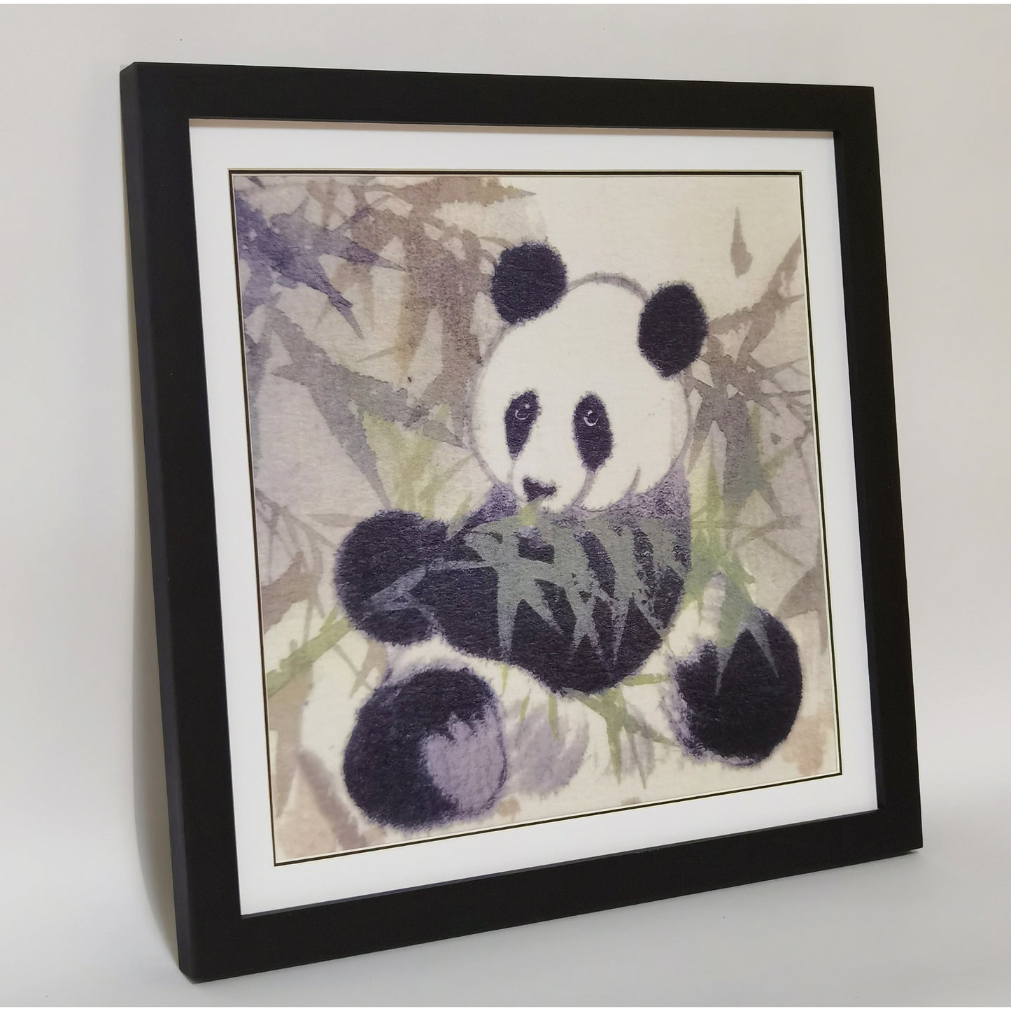 Hand-painted Watercolor Panda Eating Bamboo Art Print – Premium MATT Paper, Natural Wood Frame, Multiple Sizes & Colors