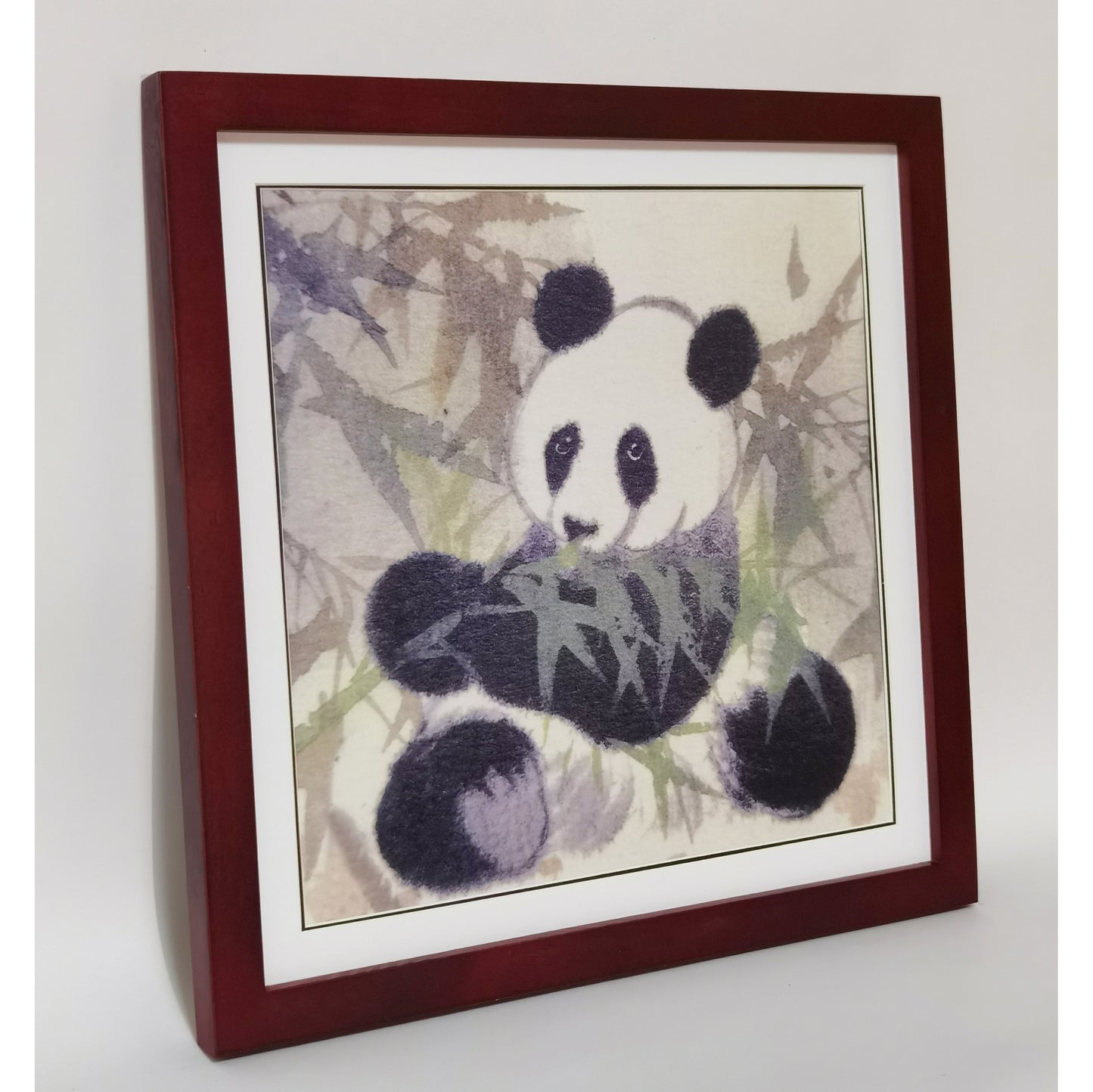 Hand-painted Watercolor Panda Eating Bamboo Art Print – Premium MATT Paper, Natural Wood Frame, Multiple Sizes & Colors