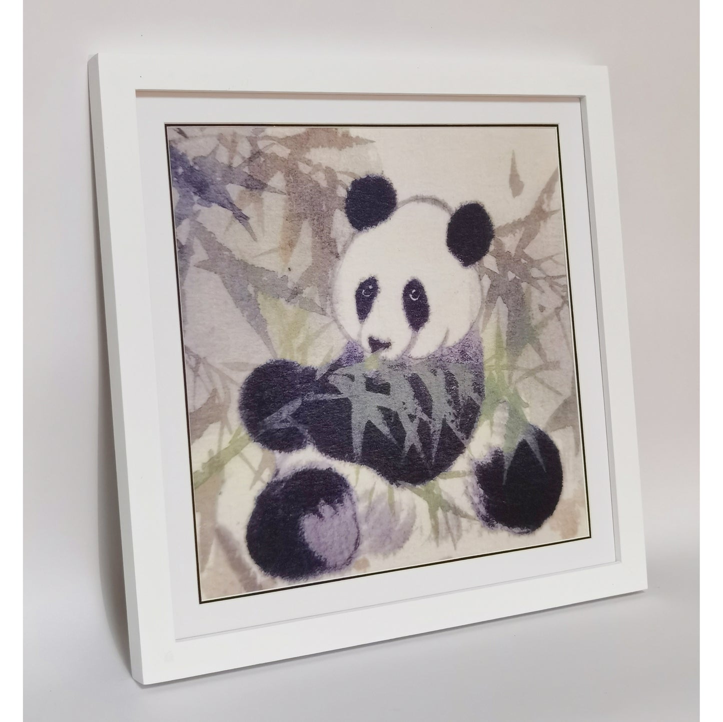 Hand-painted Watercolor Panda Eating Bamboo Art Print – Premium MATT Paper, Natural Wood Frame, Multiple Sizes & Colors