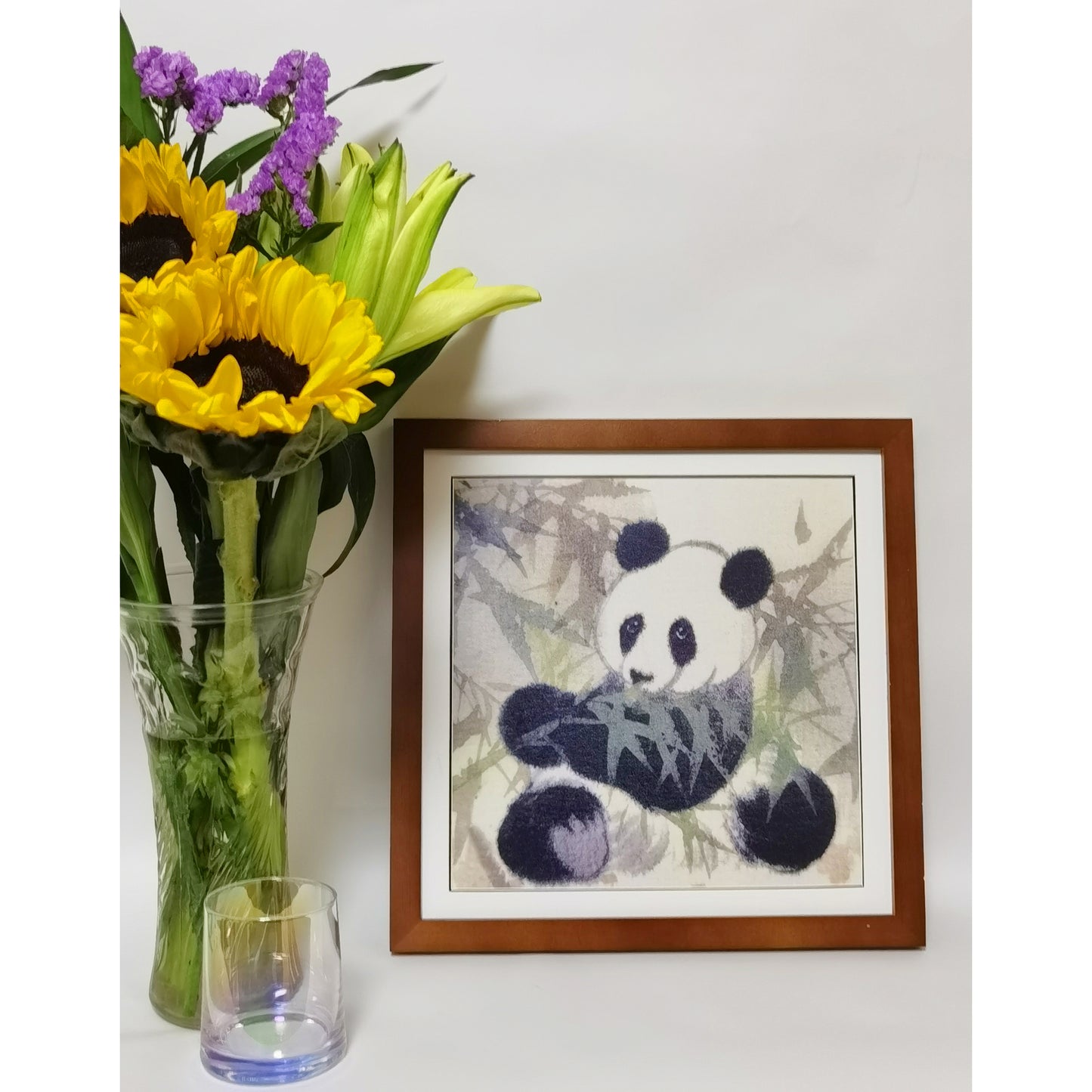Hand-painted Watercolor Panda Eating Bamboo Art Print – Premium MATT Paper, Natural Wood Frame, Multiple Sizes & Colors