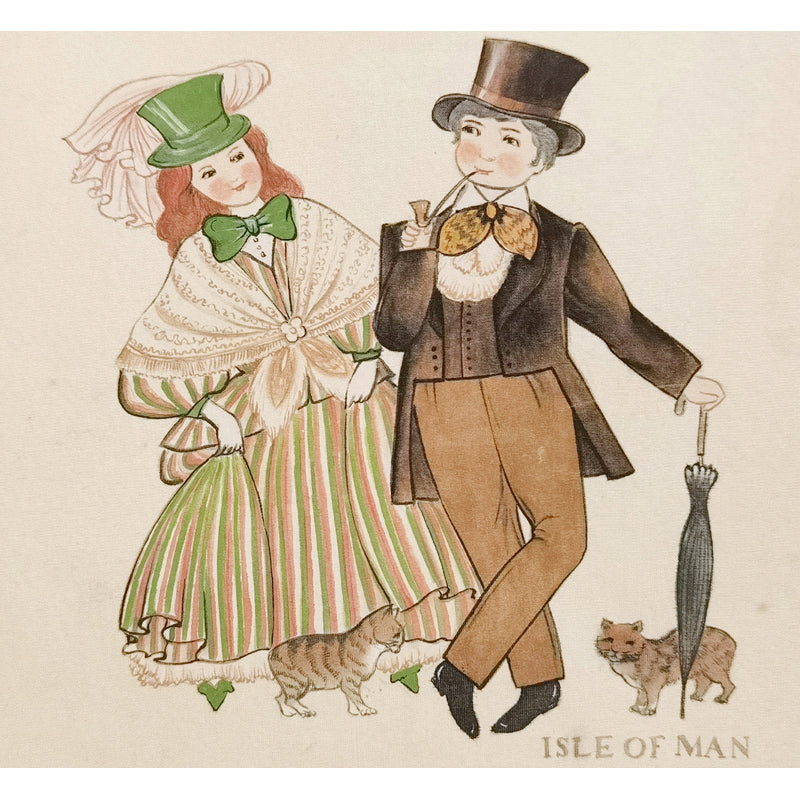 Hand-painted Isle of Man Folk Art Print – Traditional Costumes, Natural Wood Frame, Premium MATT Paper, Multiple Sizes & Colors
