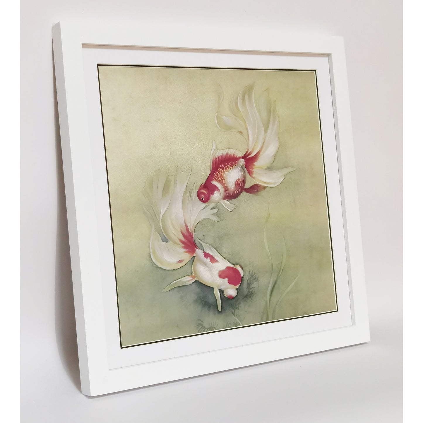 Hand-painted Fantail Goldfish Artwork – Gongbi Technique, Premium MATT Paper, Natural Wood Frame, Multiple Sizes & Colors