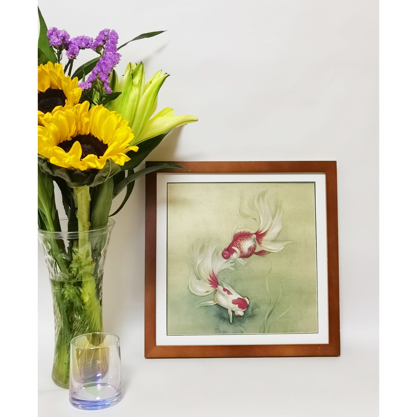 Hand-painted Fantail Goldfish Artwork – Gongbi Technique, Premium MATT Paper, Natural Wood Frame, Multiple Sizes & Colors