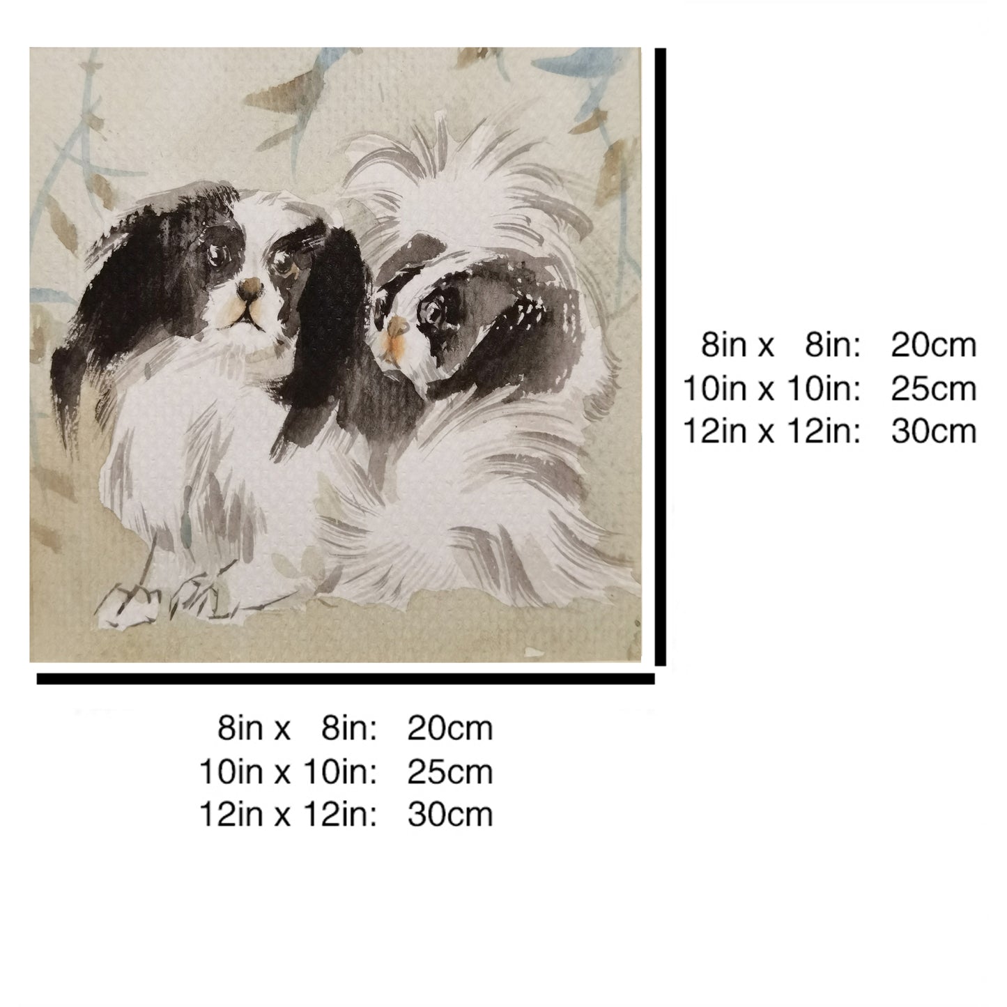 Watercolor Pekingese Dogs Art Print – Hand-painted, Premium MATT Paper, Natural Wood Frame, Multiple Sizes & Colors
