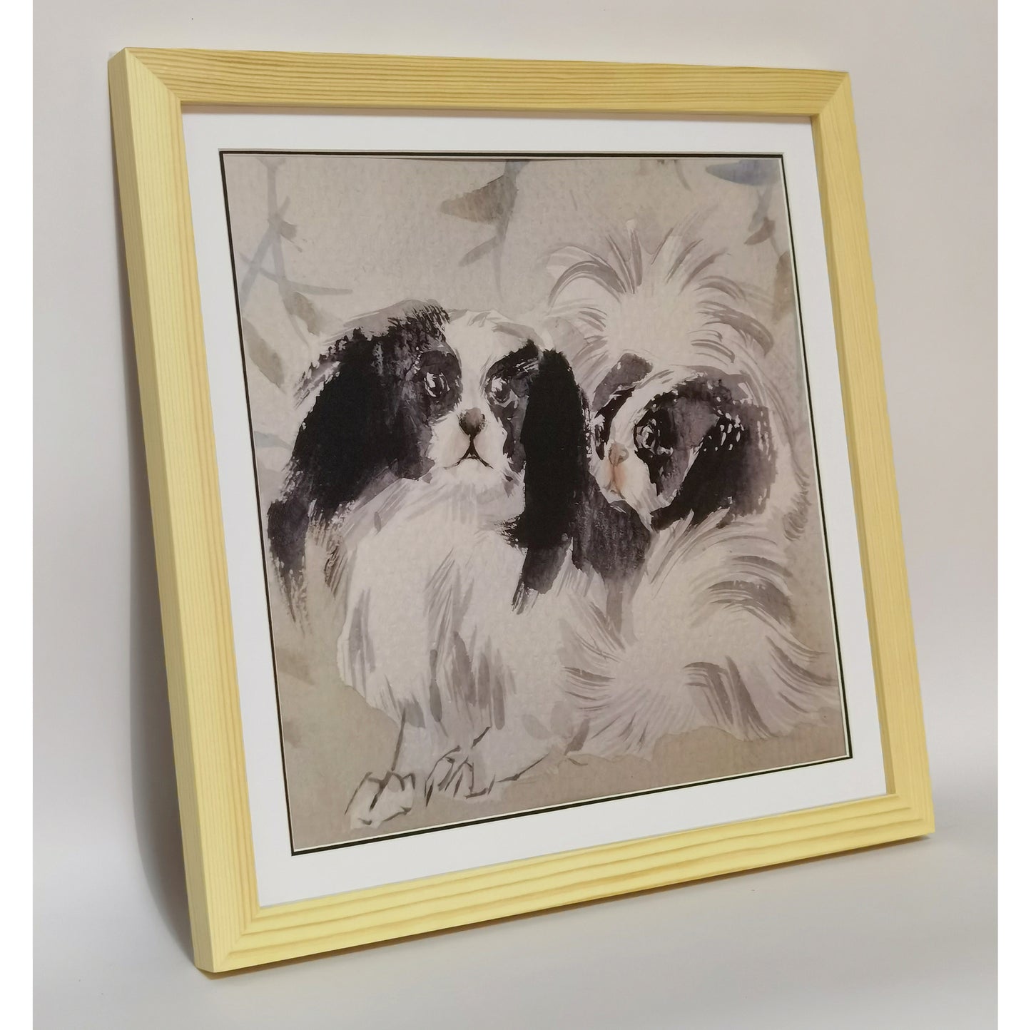 Watercolor Pekingese Dogs Art Print – Hand-painted, Premium MATT Paper, Natural Wood Frame, Multiple Sizes & Colors