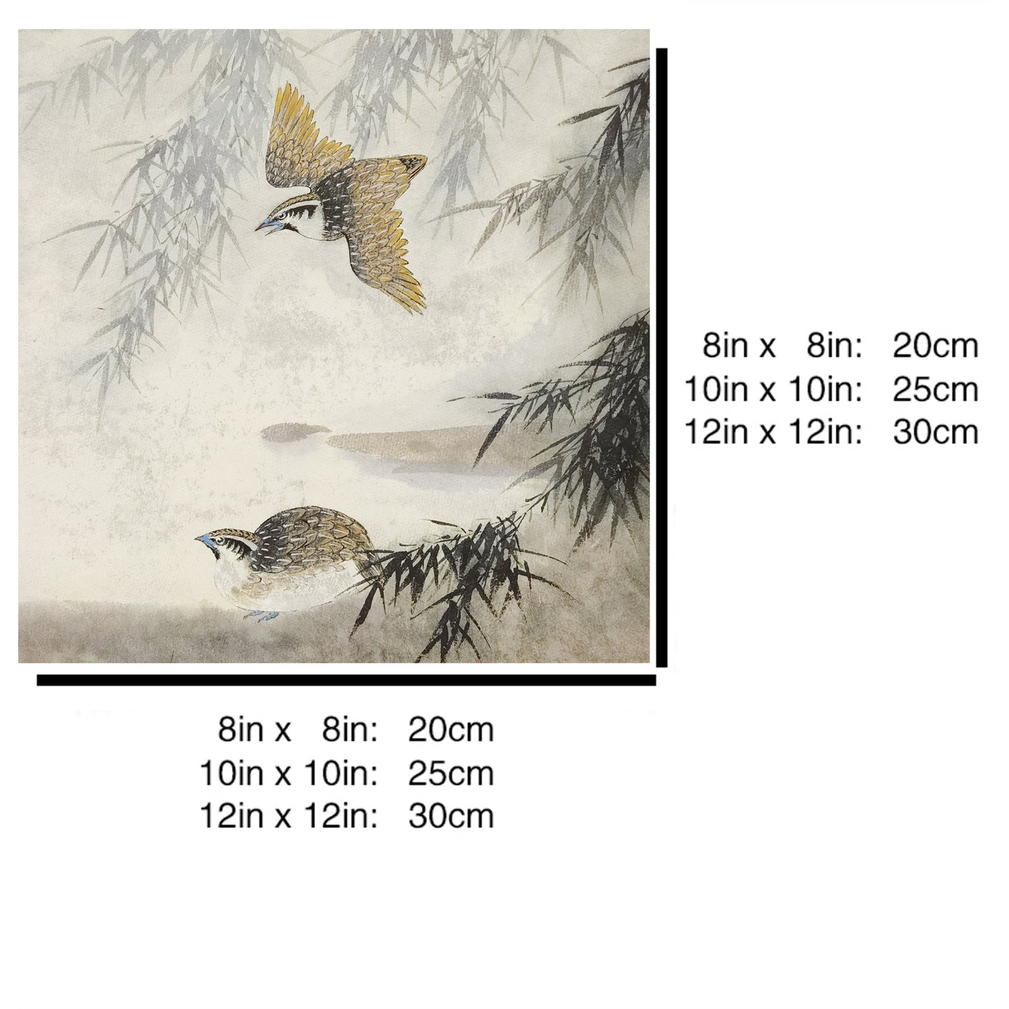 Hand-painted Quails in Bamboo Forest – Watercolor Art Print, Premium MATT Paper, Natural Wood Frame, Custom Sizes & Colors