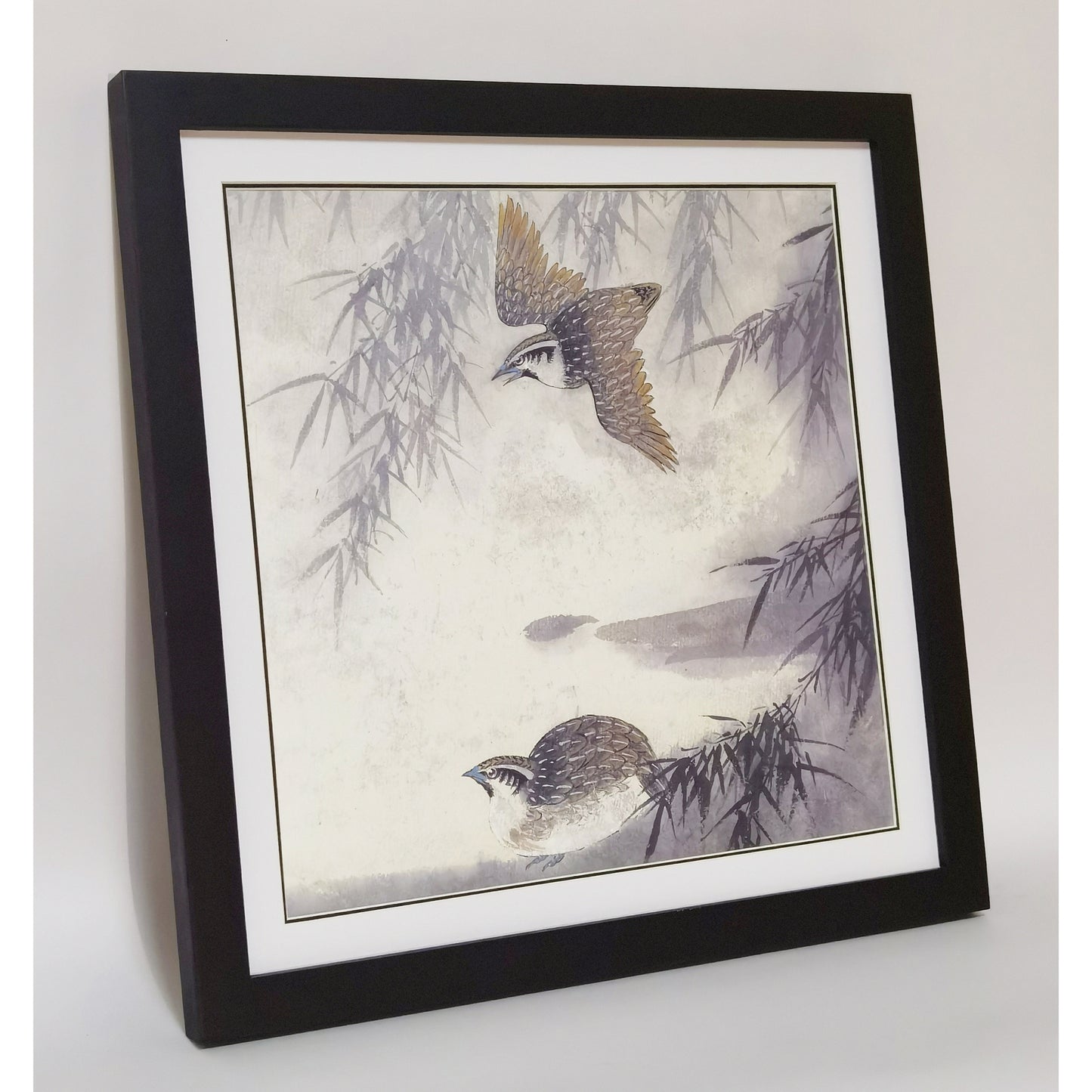 Hand-painted Quails in Bamboo Forest – Watercolor Art Print, Premium MATT Paper, Natural Wood Frame, Custom Sizes & Colors