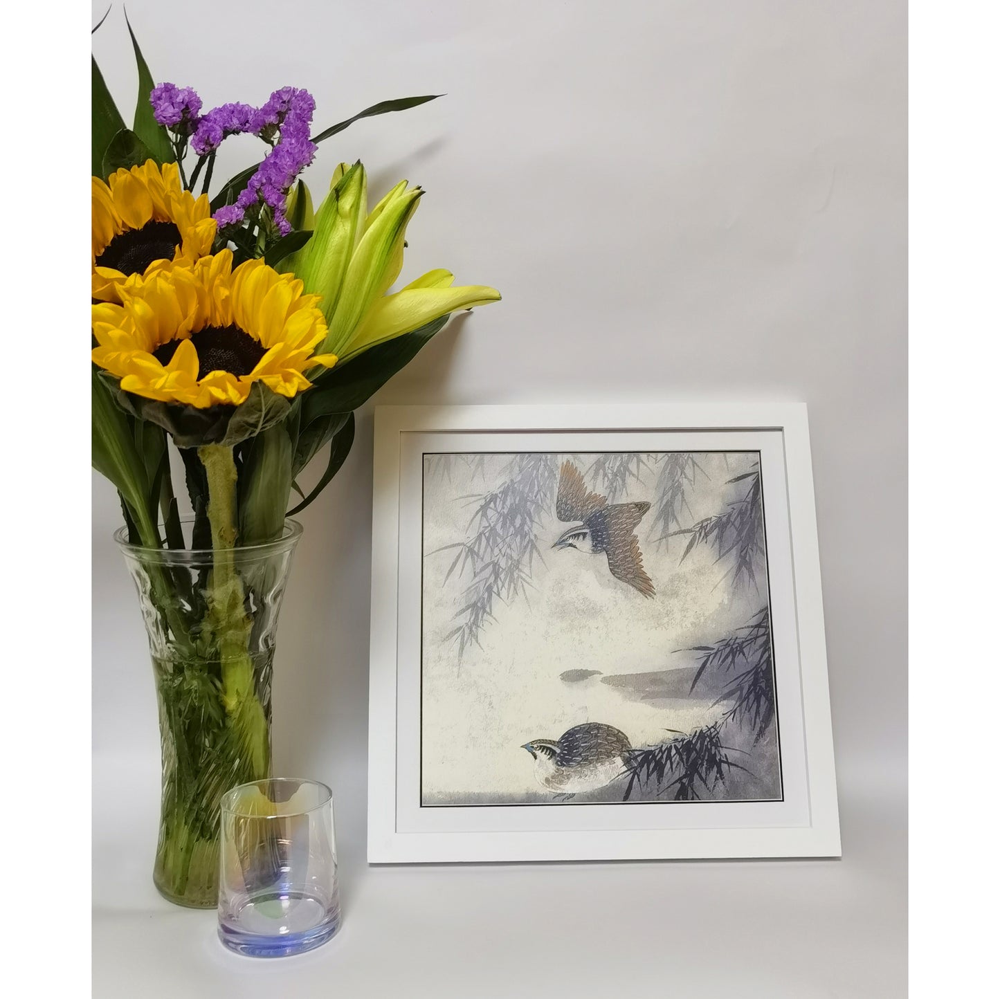 Hand-painted Quails in Bamboo Forest – Watercolor Art Print, Premium MATT Paper, Natural Wood Frame, Custom Sizes & Colors