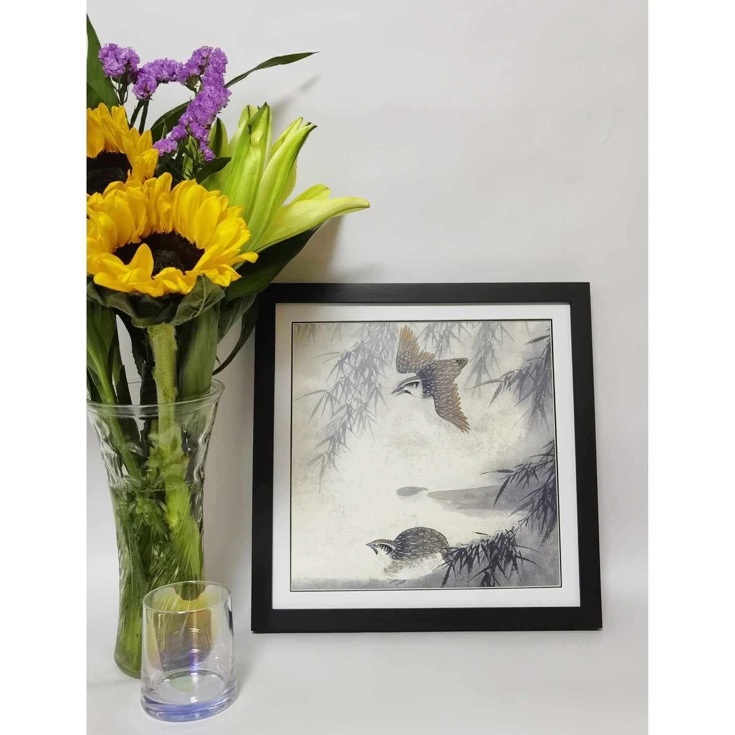 Hand-painted Quails in Bamboo Forest – Watercolor Art Print, Premium MATT Paper, Natural Wood Frame, Custom Sizes & Colors