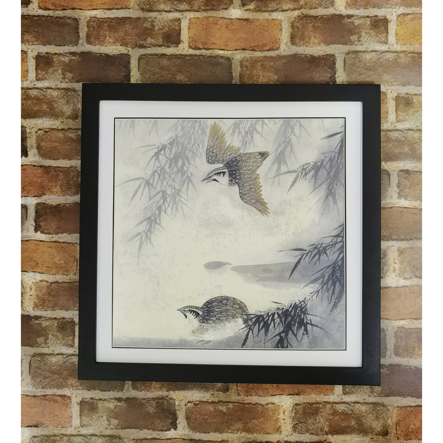Hand-painted Quails in Bamboo Forest – Watercolor Art Print, Premium MATT Paper, Natural Wood Frame, Custom Sizes & Colors