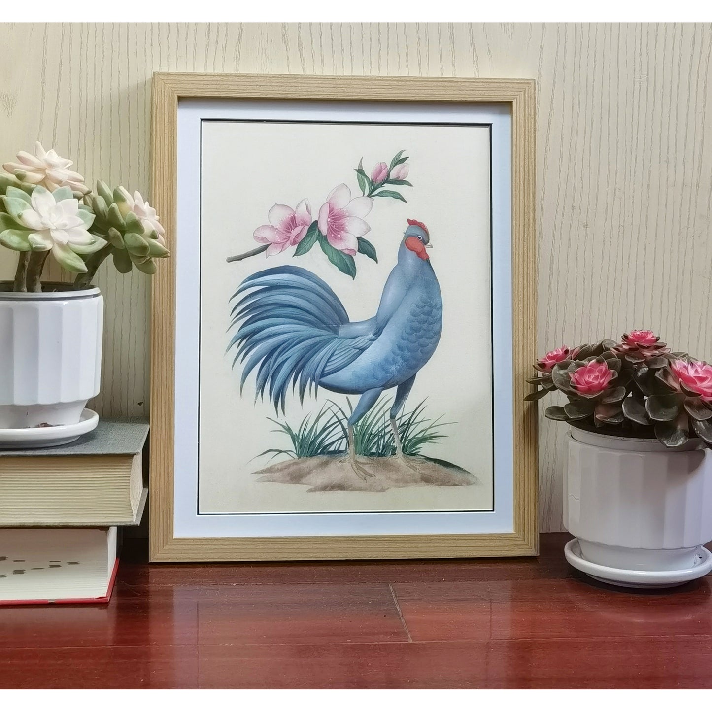 Delaware Blue Hen Hand-painted Art Print - Premium MATT Paper, Natural Wood Frame, Wall & Tabletop Décor, Multiple Sizes & Colors