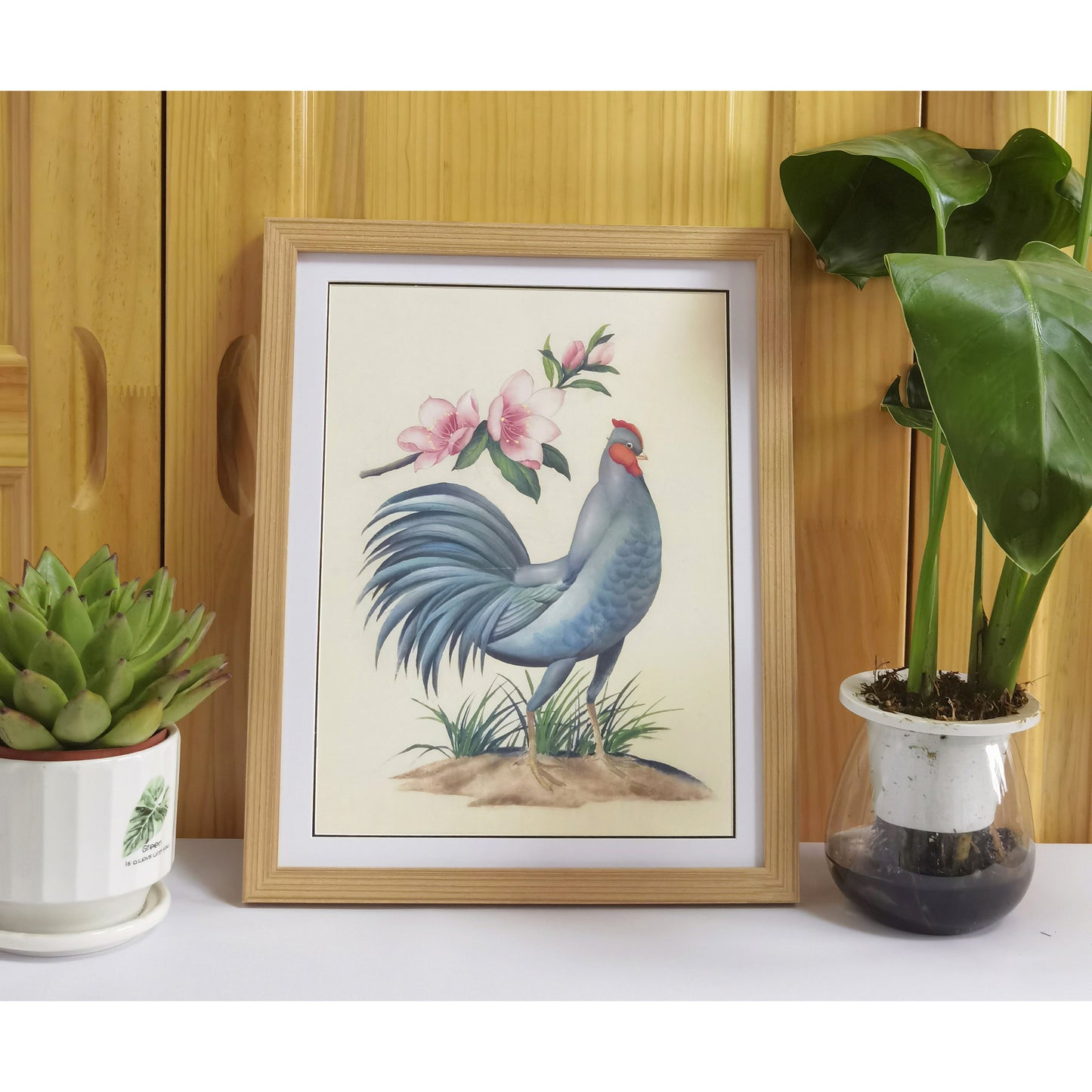 Delaware Blue Hen Hand-painted Art Print - Premium MATT Paper, Natural Wood Frame, Wall & Tabletop Décor, Multiple Sizes & Colors